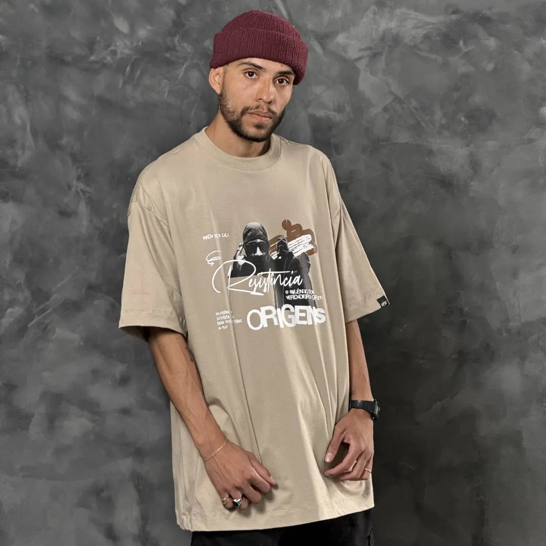 Camiseta Oversized Resistência Bege