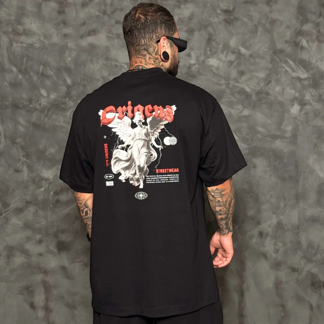 Camiseta Oversized Anjo da Guarda Preto