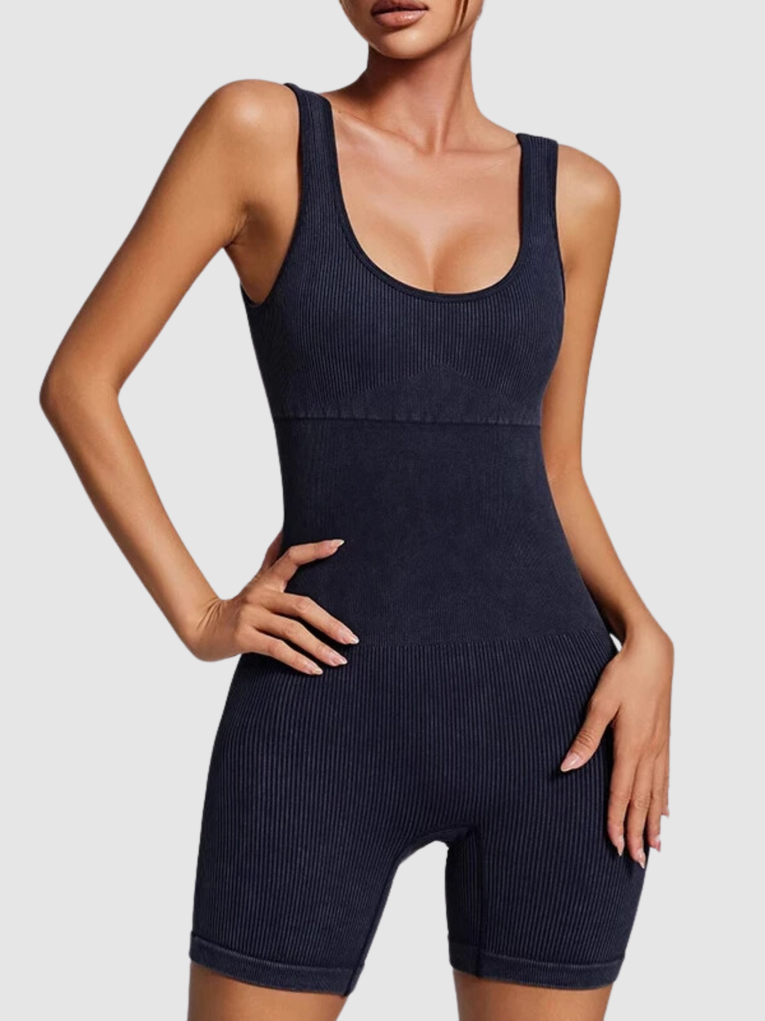 Macaquinho Modelador Modern Suit Fit Slim Canelado - Com Compressão e Lavagem Destonado