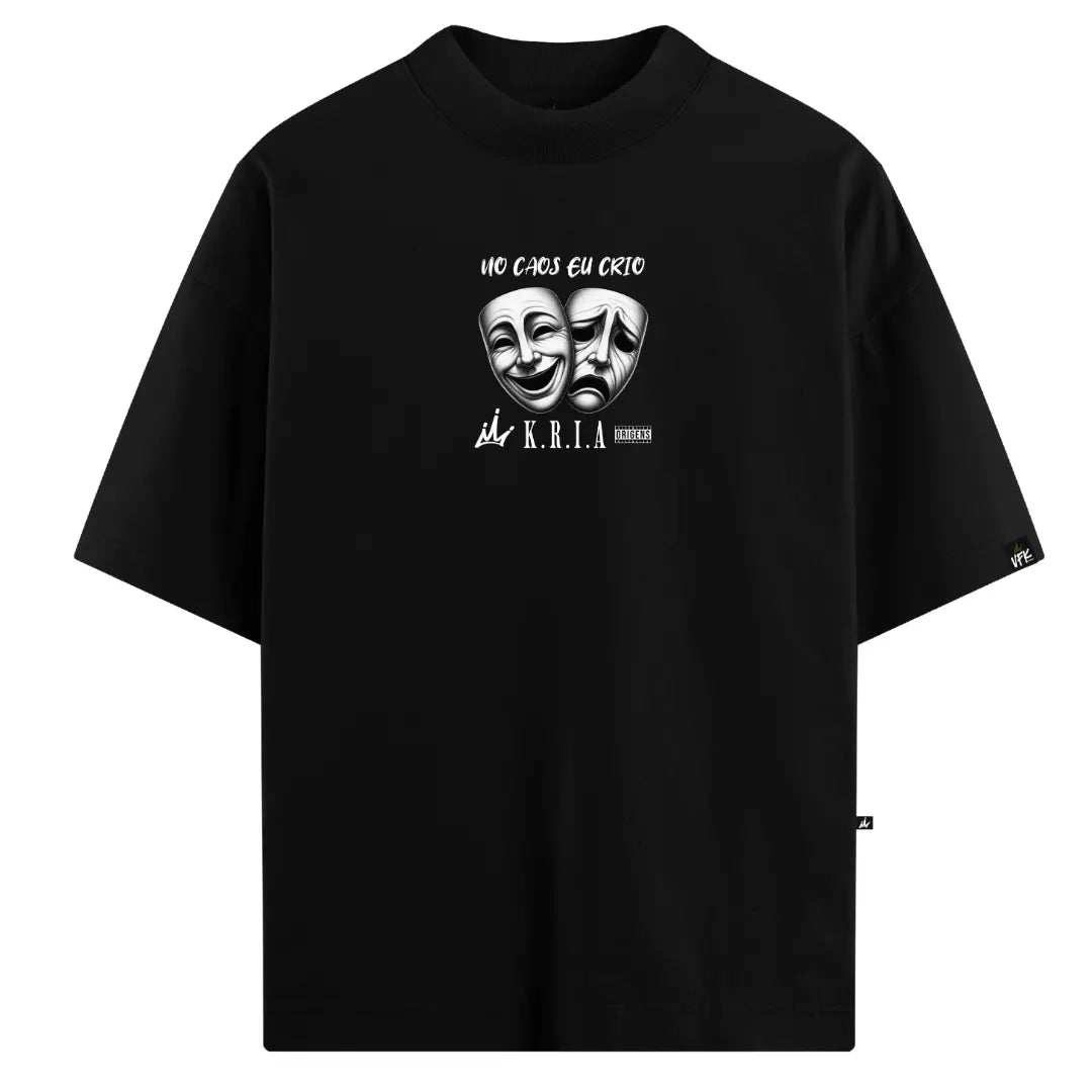 Camiseta Oversized No Caos Eu Crio Preto