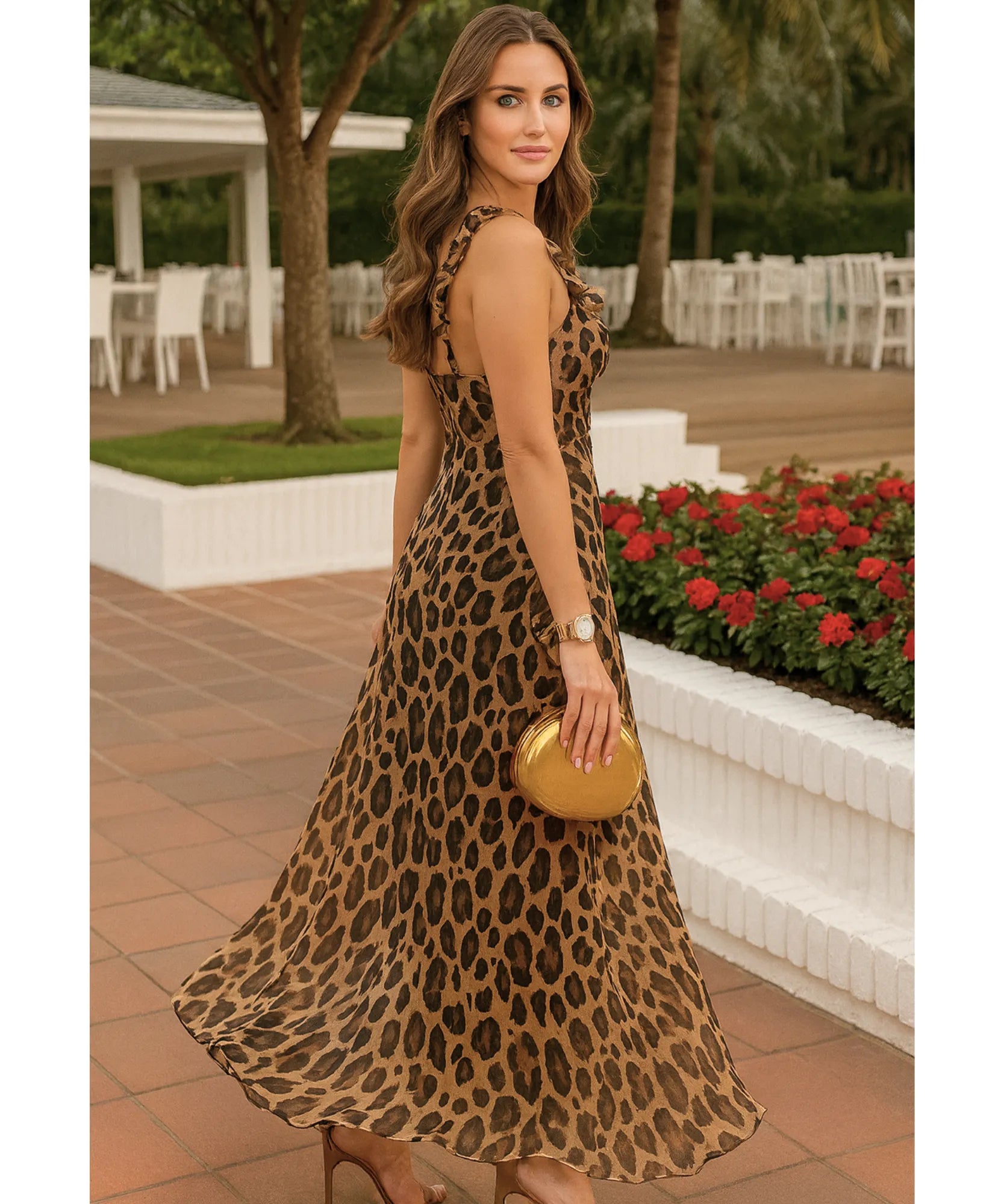 Vestido Longo Elegante Estampado Animal Print com Fenda | Riley