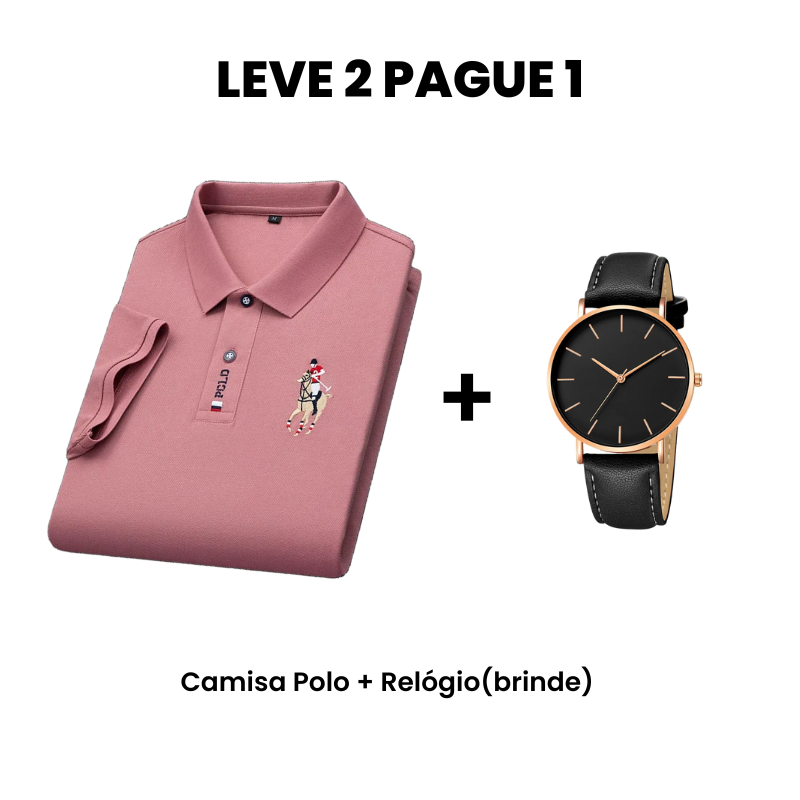 Leve 2 Pague 1 - Camisa Polo Masculina Portuga + Relógio(brinde)