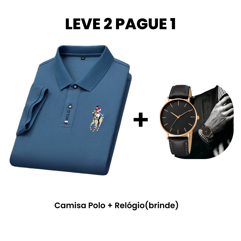 Leve 2 Pague 1 - Camisa Polo Masculina Portuga + Relógio(brinde)