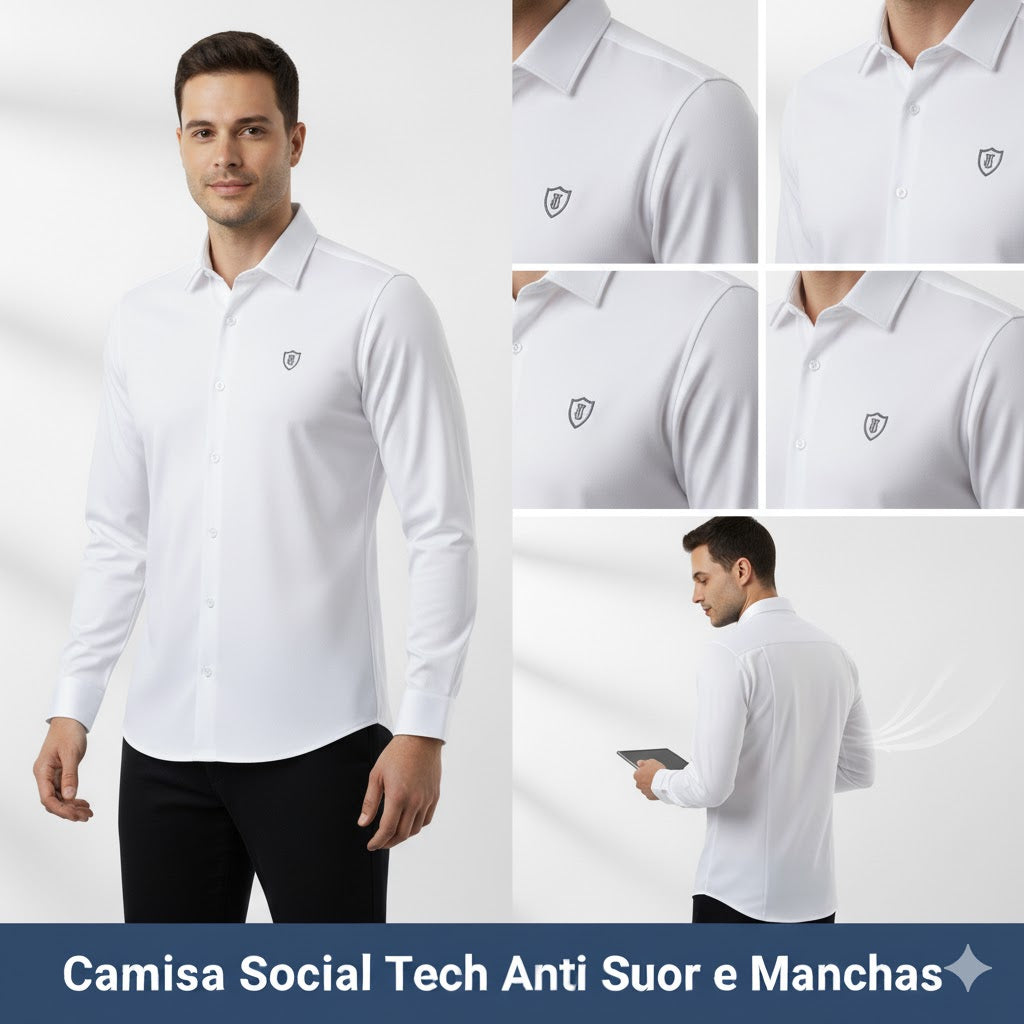 Kit 3 Camisas Social Tech Anti Suor e Manchas