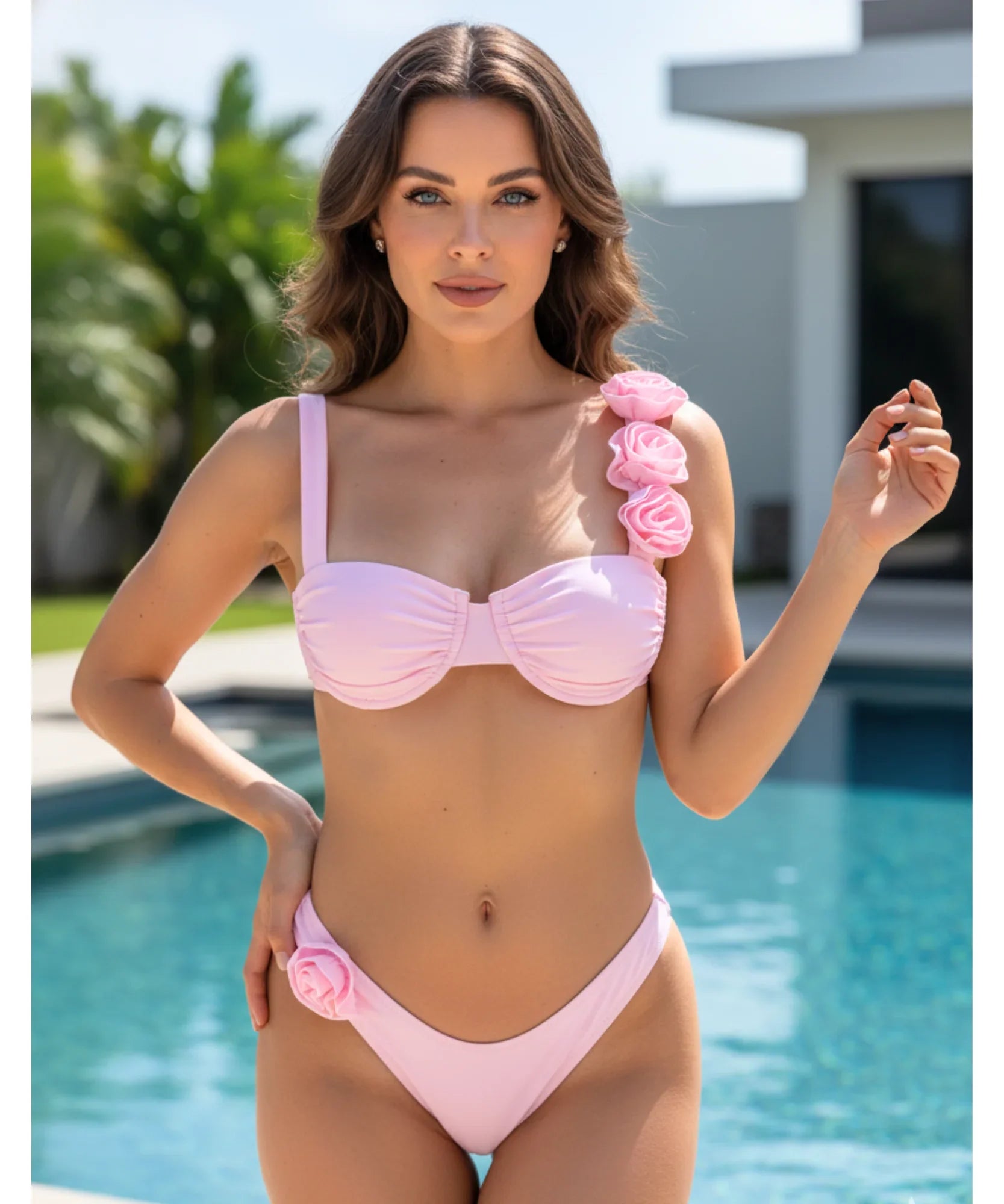 Biquíni Feminino Fio Dental com Flores 3D Elegante Exclusivo | Léa