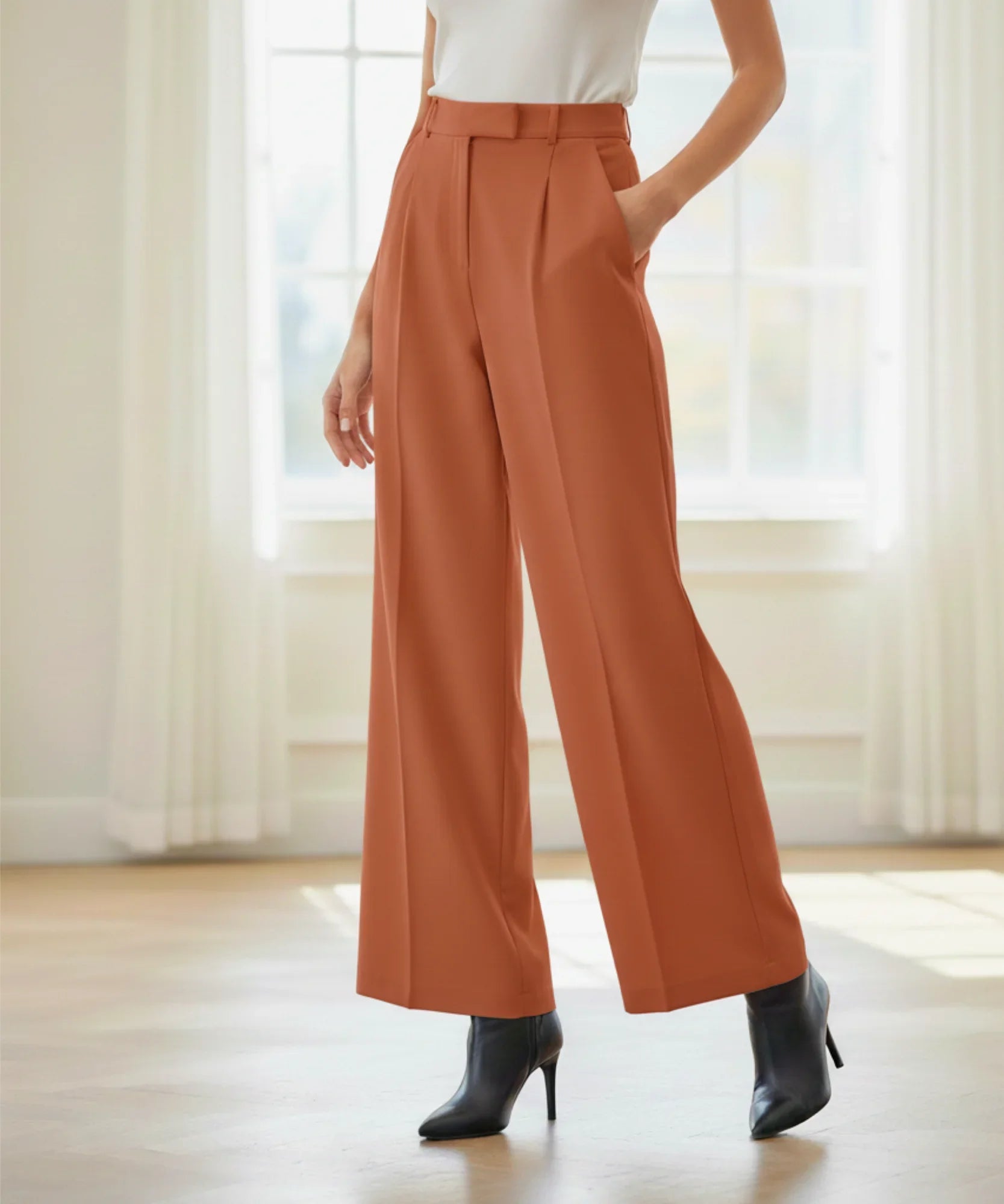 Calça Alfaiataria Feminina Social Cintura Alta Casual Chic | Grena