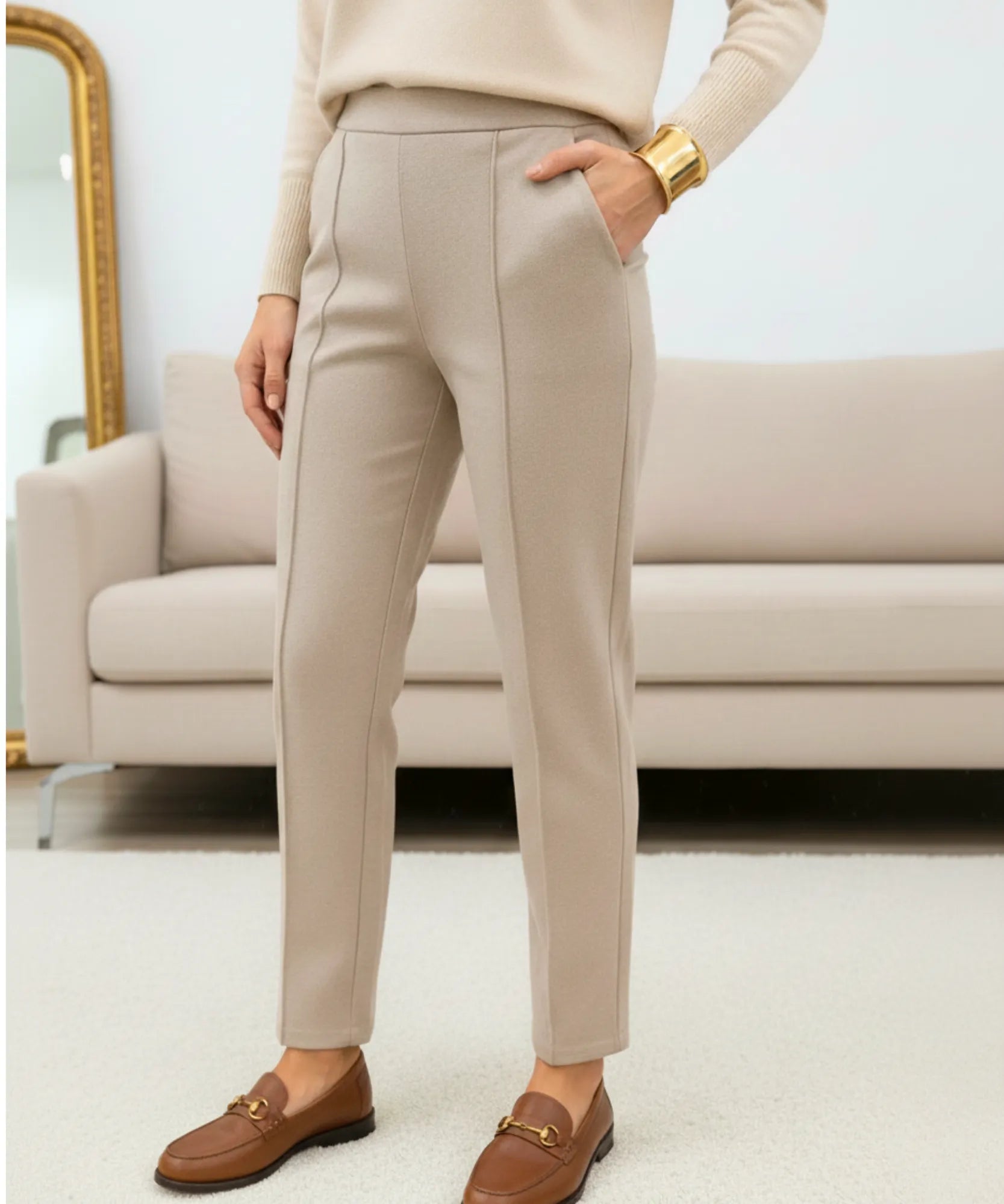 Calça Moletom Alfaiataria Feminina Bolsos Cintura Alta | Joa