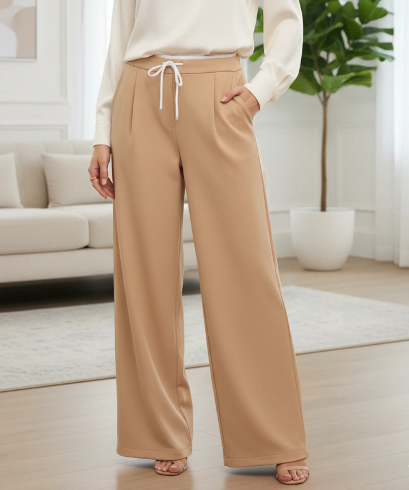 Calça Wide Leg Feminina Alfaiataria Cintura Alta Leve | Cili