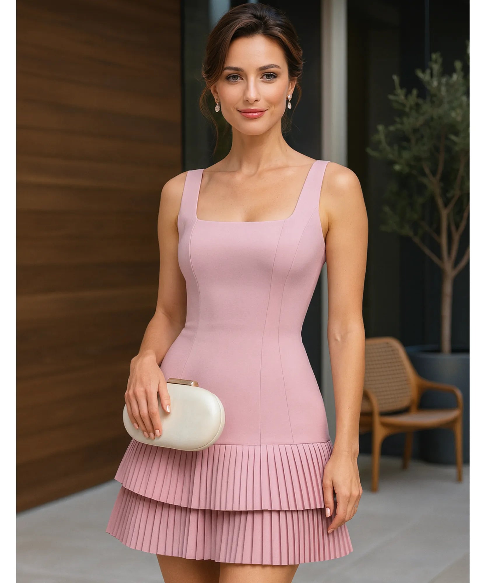 Vestido Curto Feminino Alfaiataria Babados Plissados | Slie