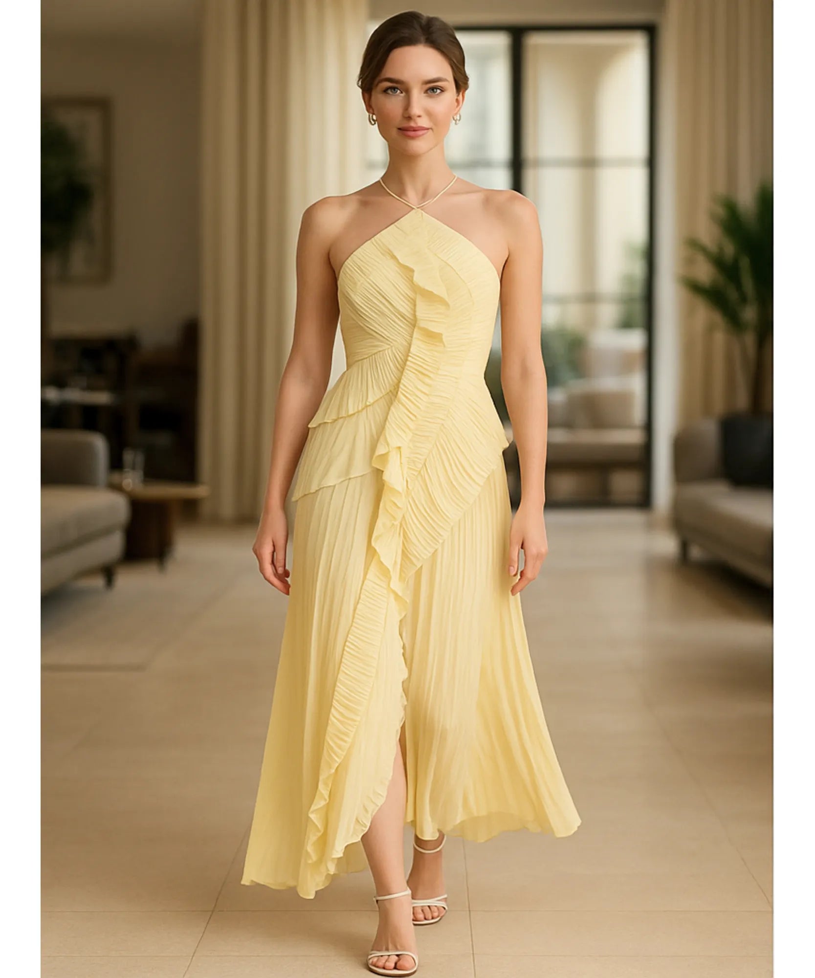 Vestido de Festa Midi Frente Única Plissado Elegante Casamento | Classic