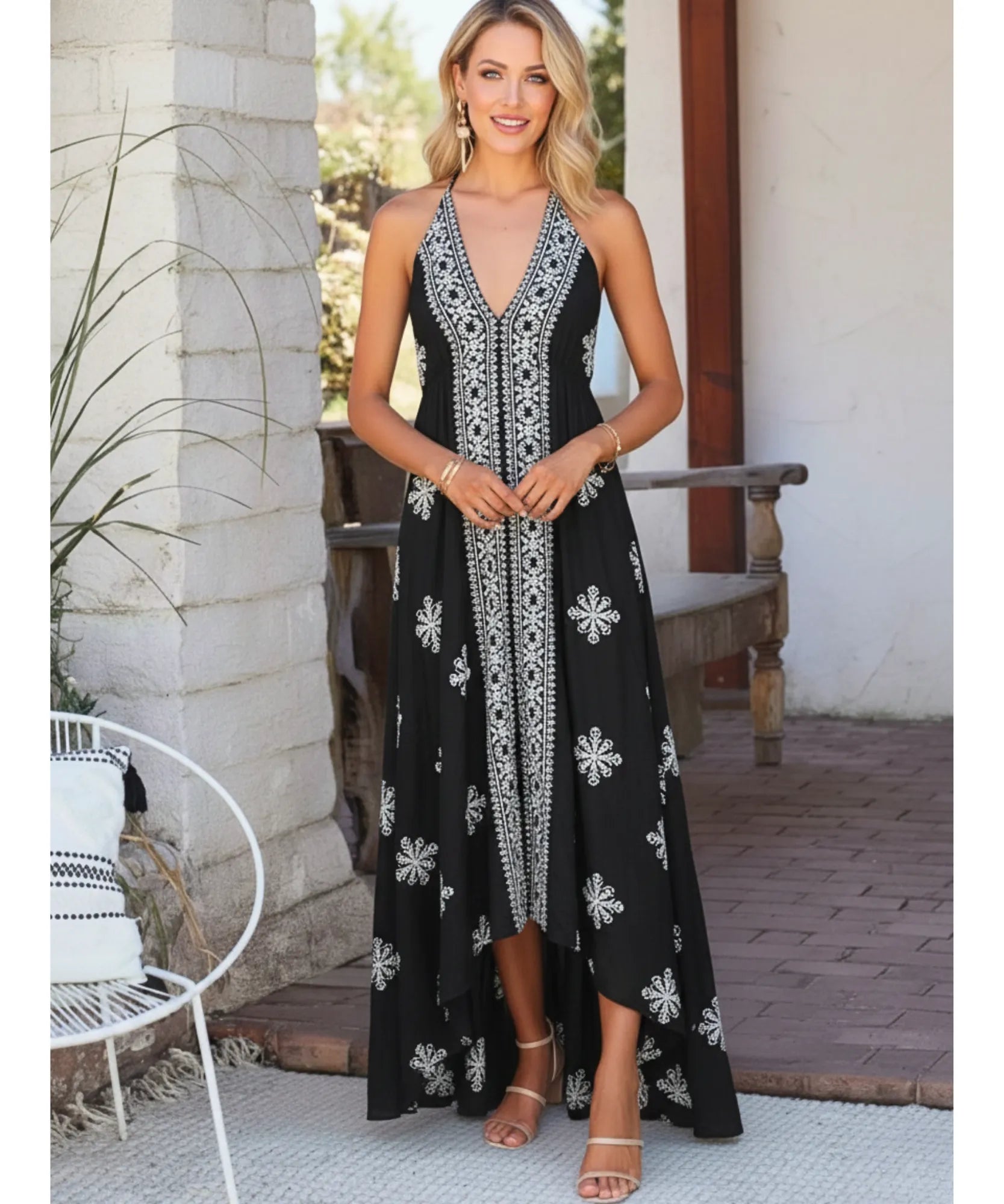 Vestido Indiano Longo Feminino Estampado Boho Casual | Acque