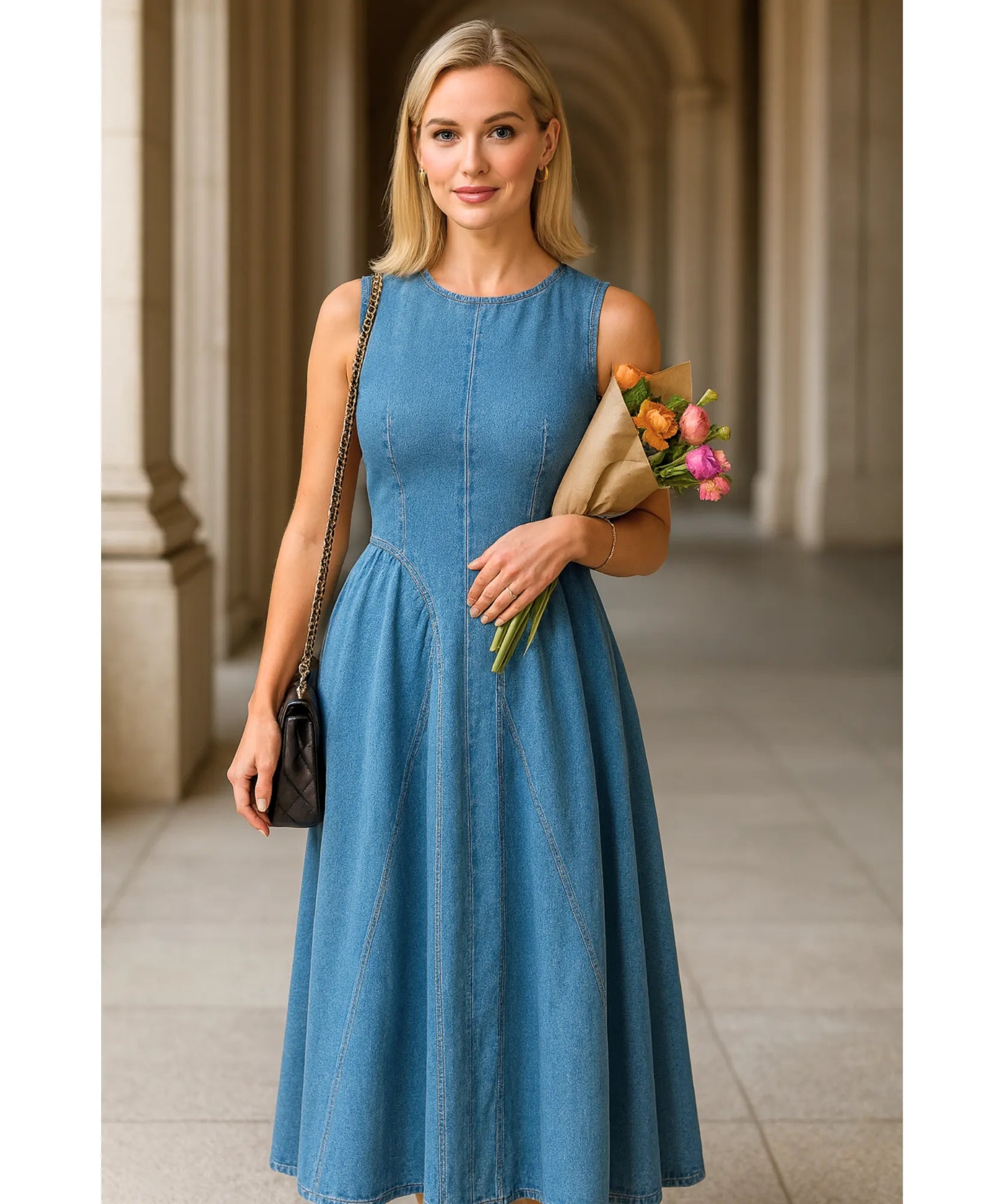 Vestido Jeans Midi Feminino Regata Confortável Elegante | Belis