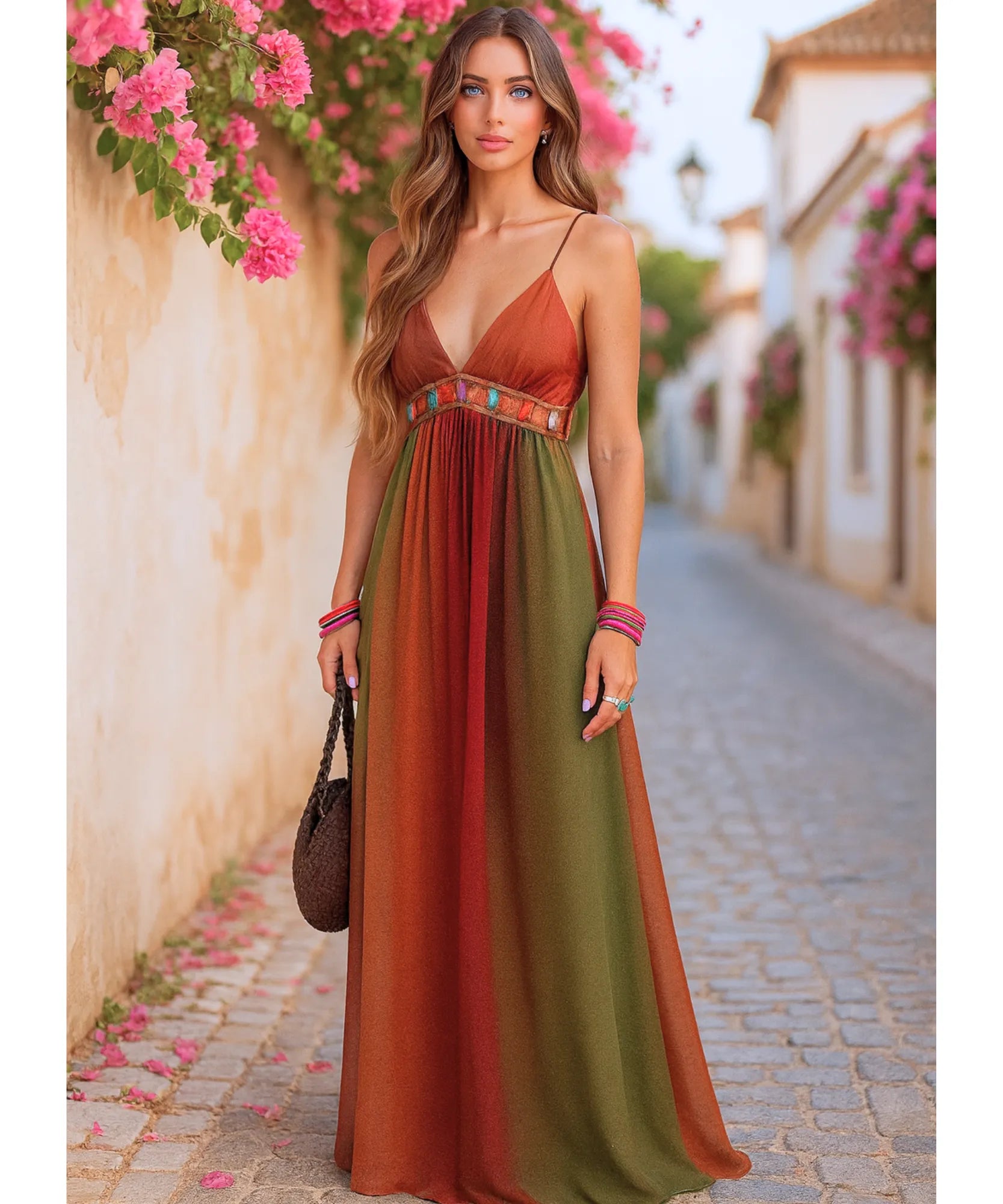 Vestido Longo Boho Alças Finas Elegante Verão | Anaí