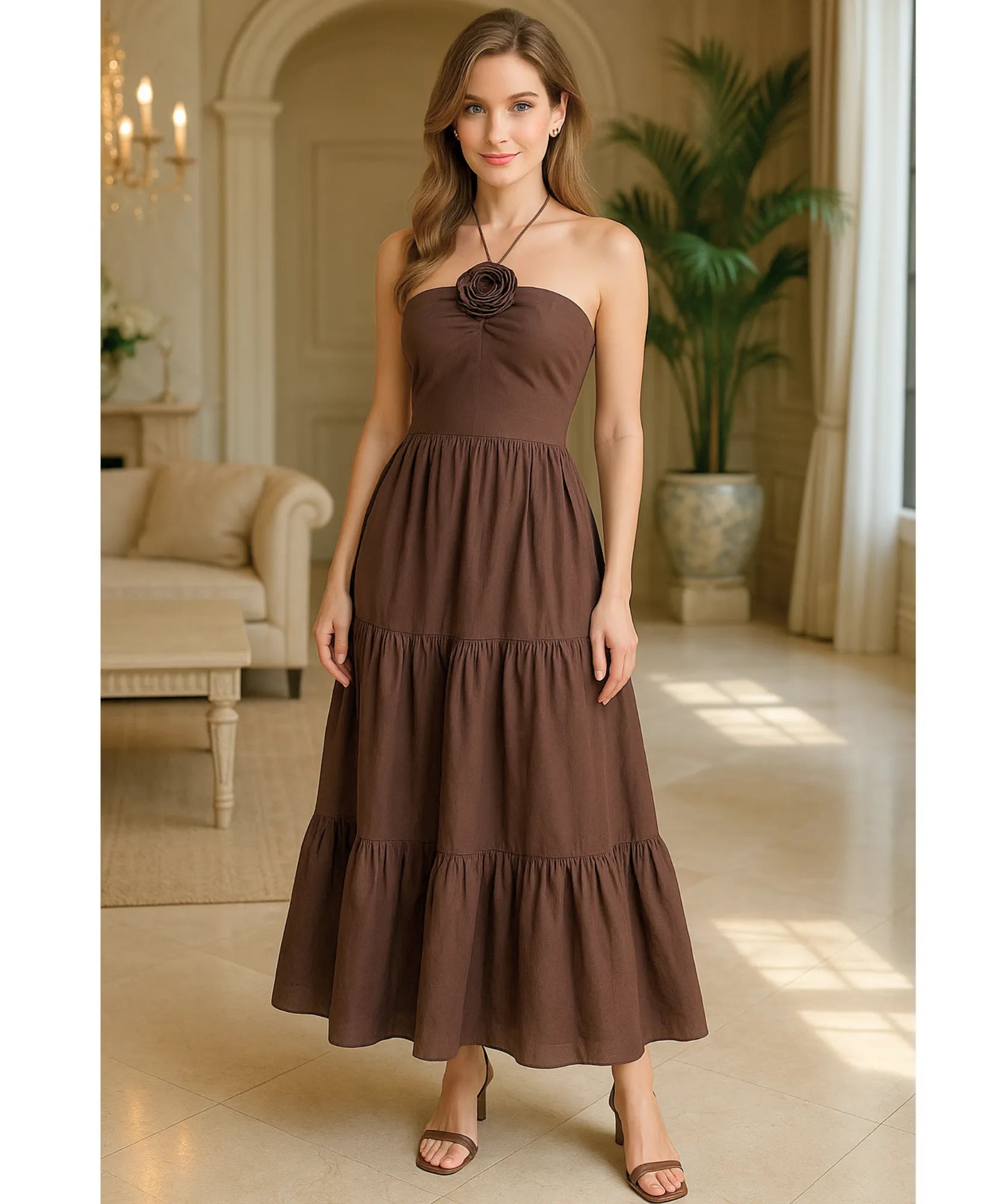 Vestido Longo Boho Feminino Halter Elegante Verão | Amaryllis