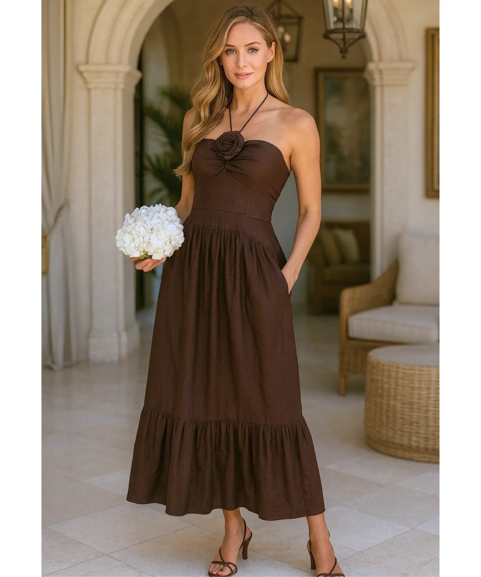 Vestido Longo Boho Feminino Halter Elegante Verão | Amaryllis