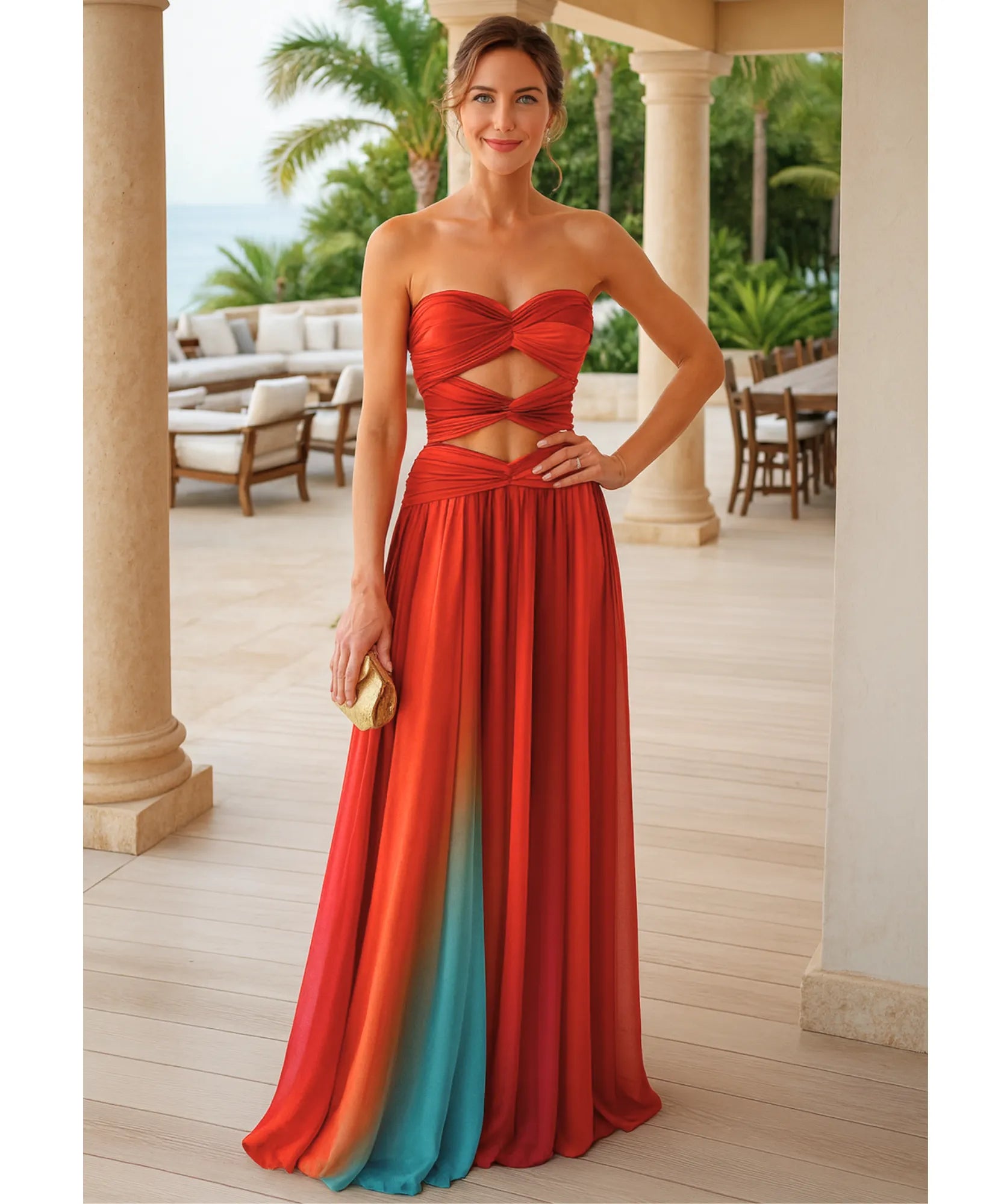 Vestido Longo Elegante Colorido Listrado Festa Verão | Tess