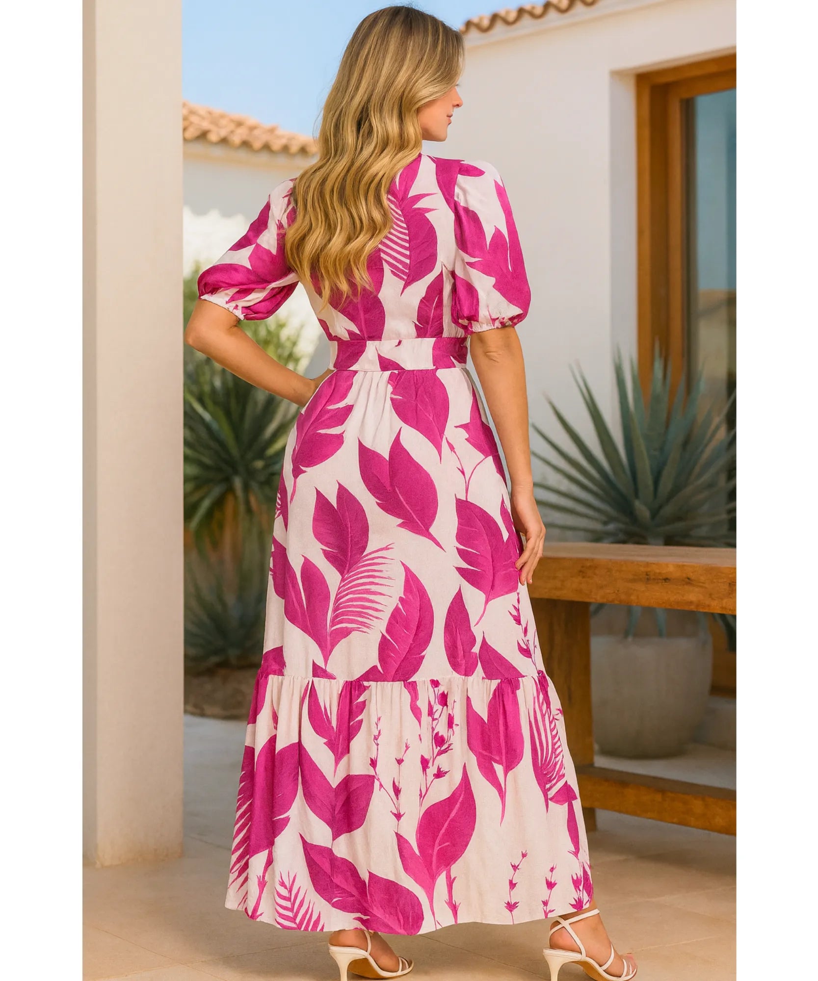 Vestido Longo Estampado Rosa Feminino Elegante Florido | Manu