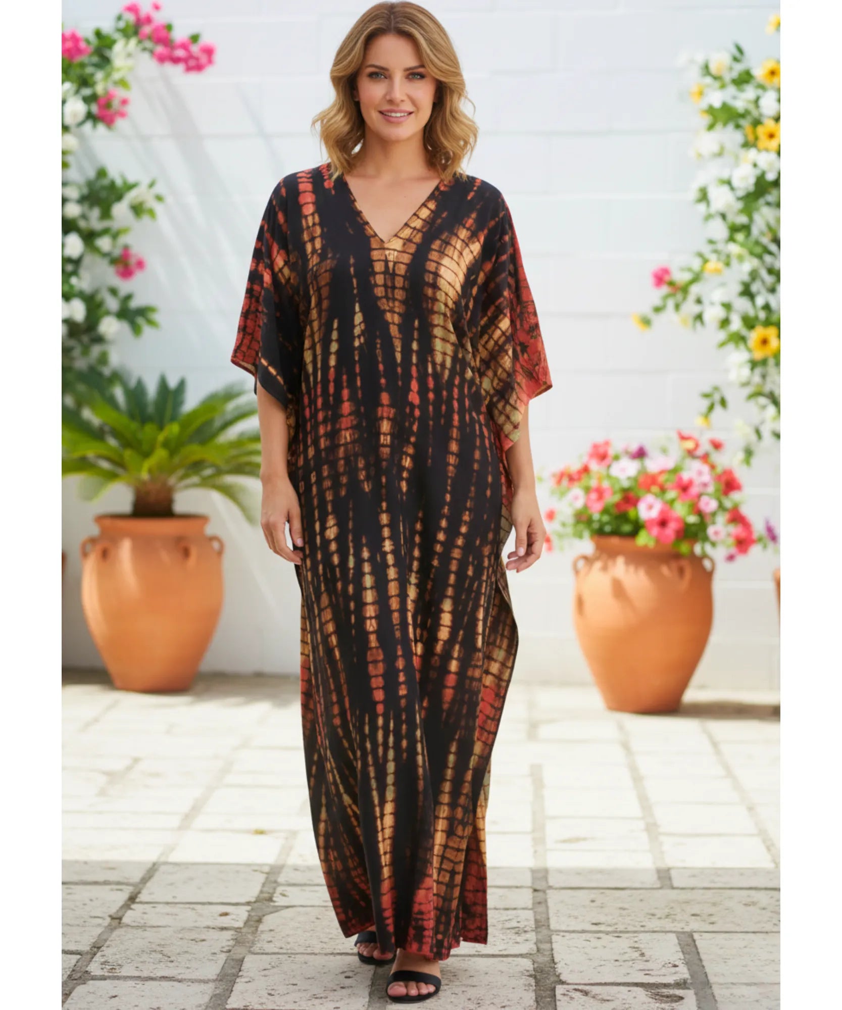 Vestido Longo Feminino Kaftan Estampado Boho Elegante | Camel