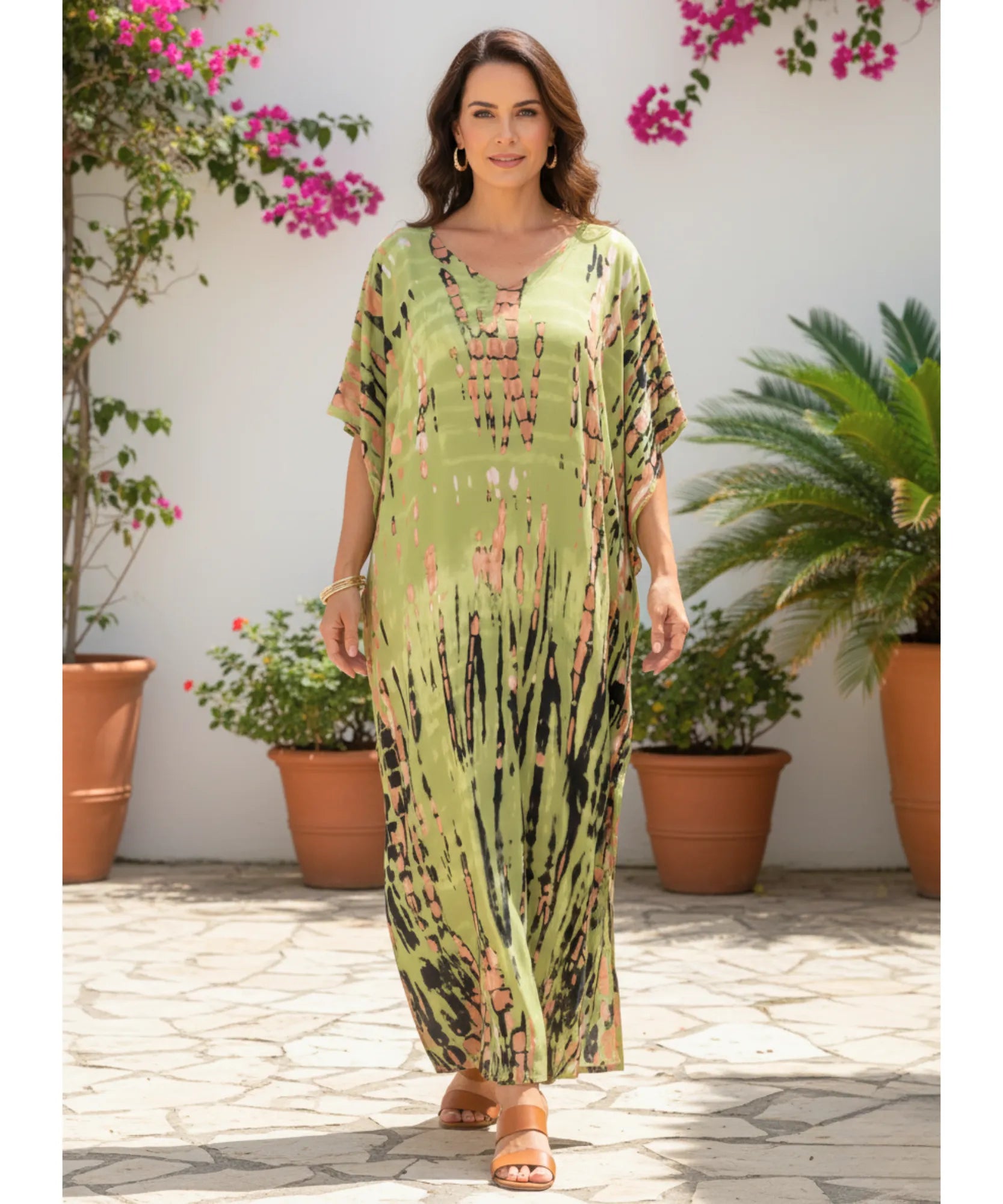 Vestido Longo Feminino Kaftan Estampado Boho Elegante | Camel