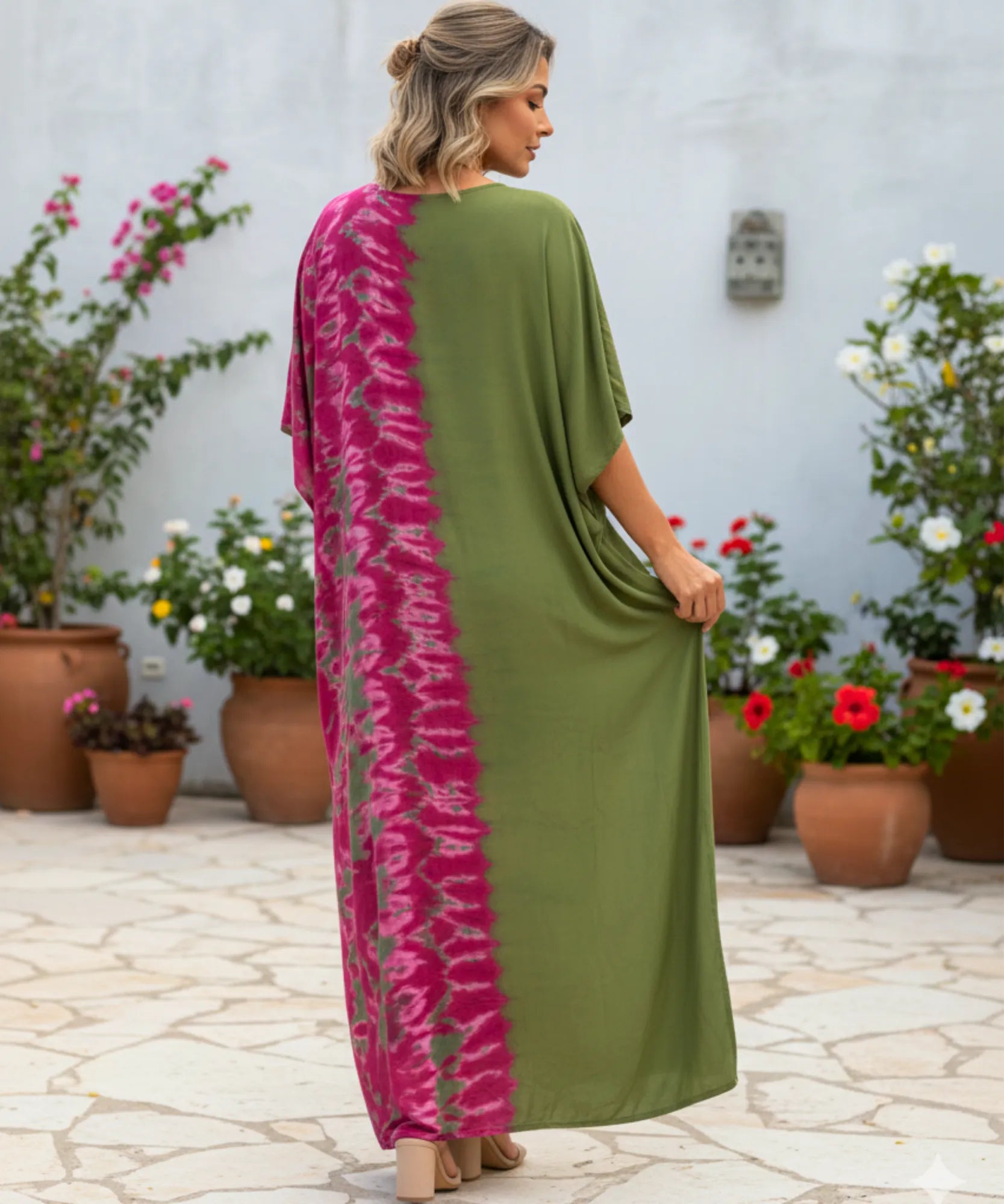 Vestido Longo Feminino Kaftan Estampado Boho Elegante | Camel