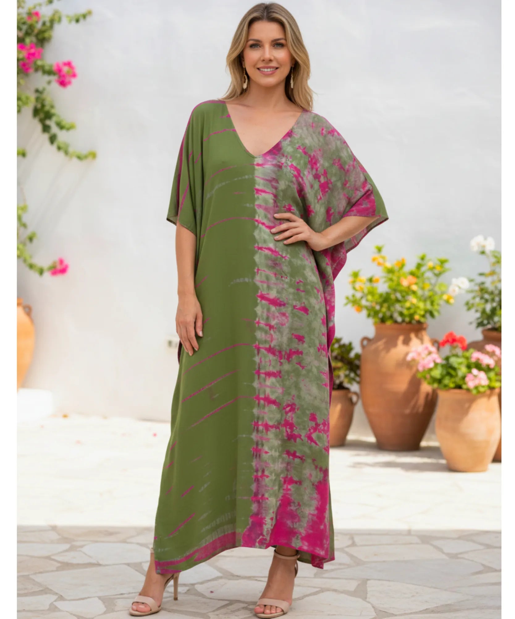 Vestido Longo Feminino Kaftan Estampado Boho Elegante | Camel
