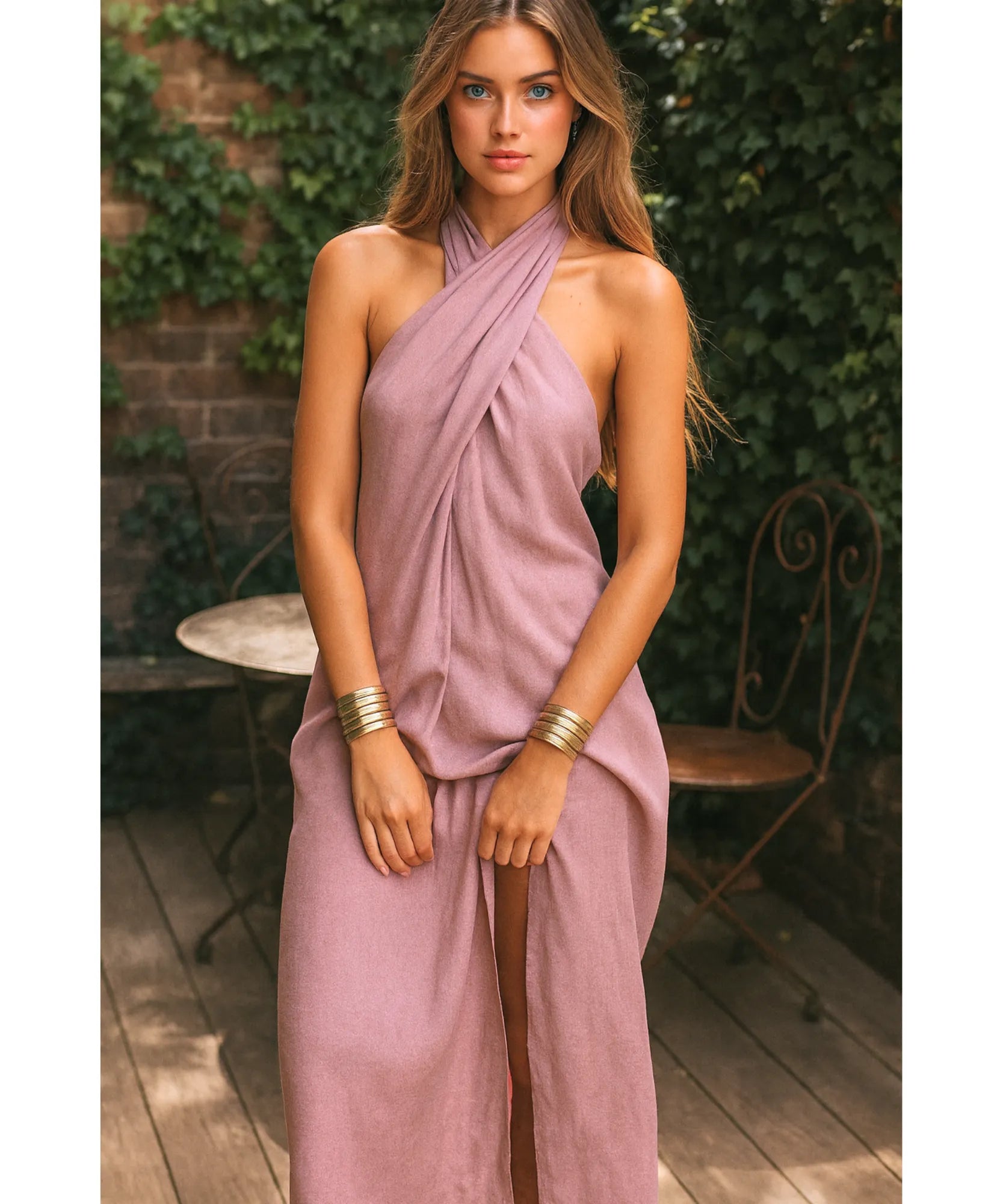 Vestido Longo Rosa Frente Única Linho Verão Elegante | Delin