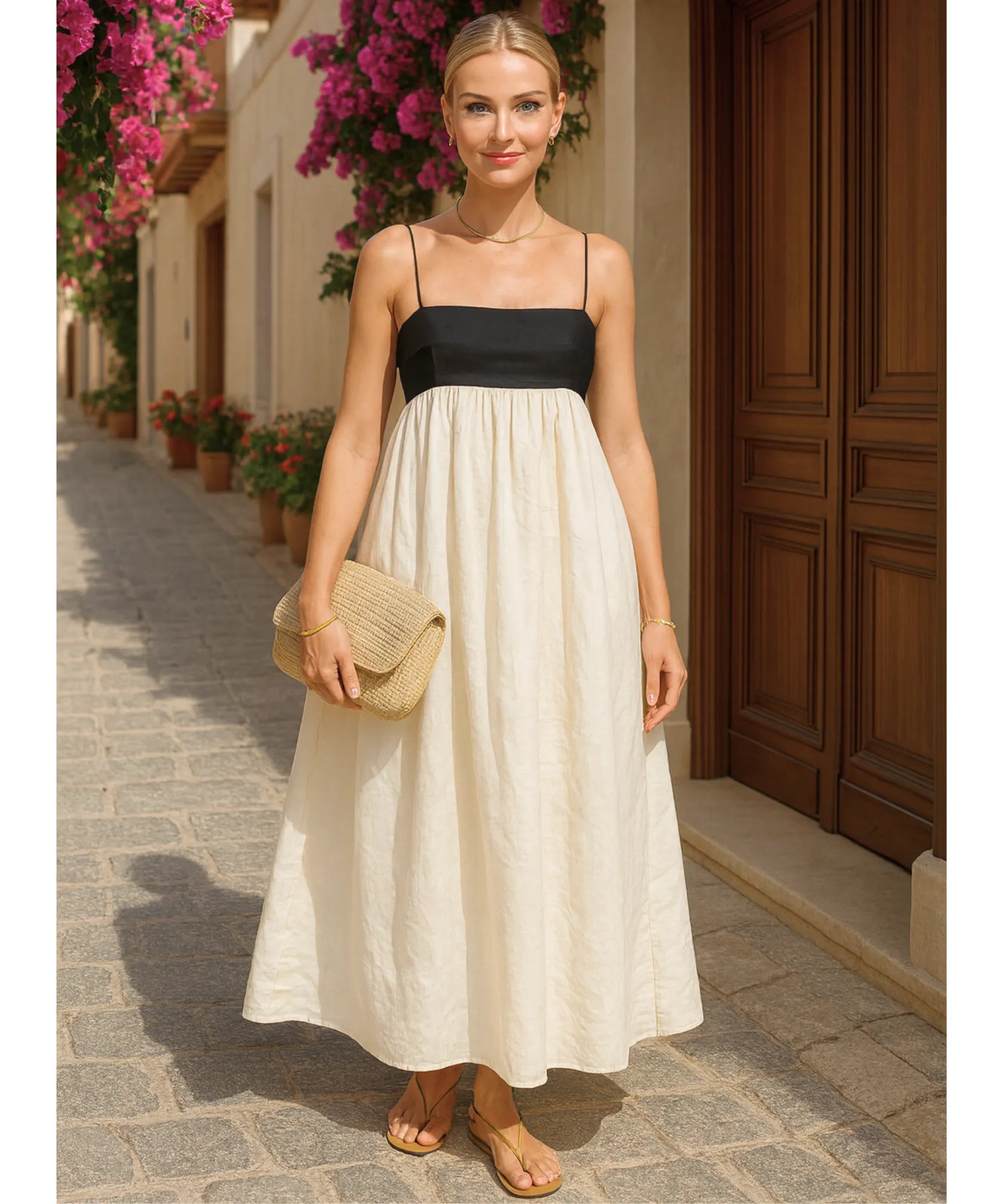 Vestido Longo Feminino Linho Alça Fina Elegante Verão | Jenny