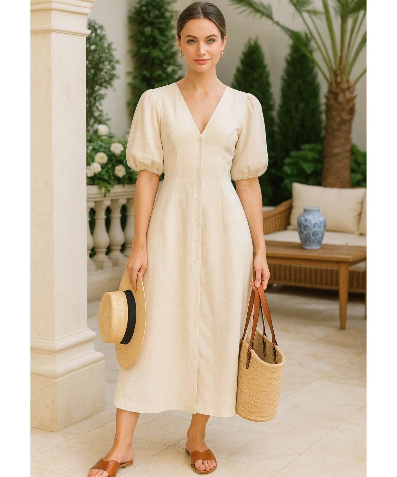 Vestido Midi Off White Feminino Linho Verão | Massie