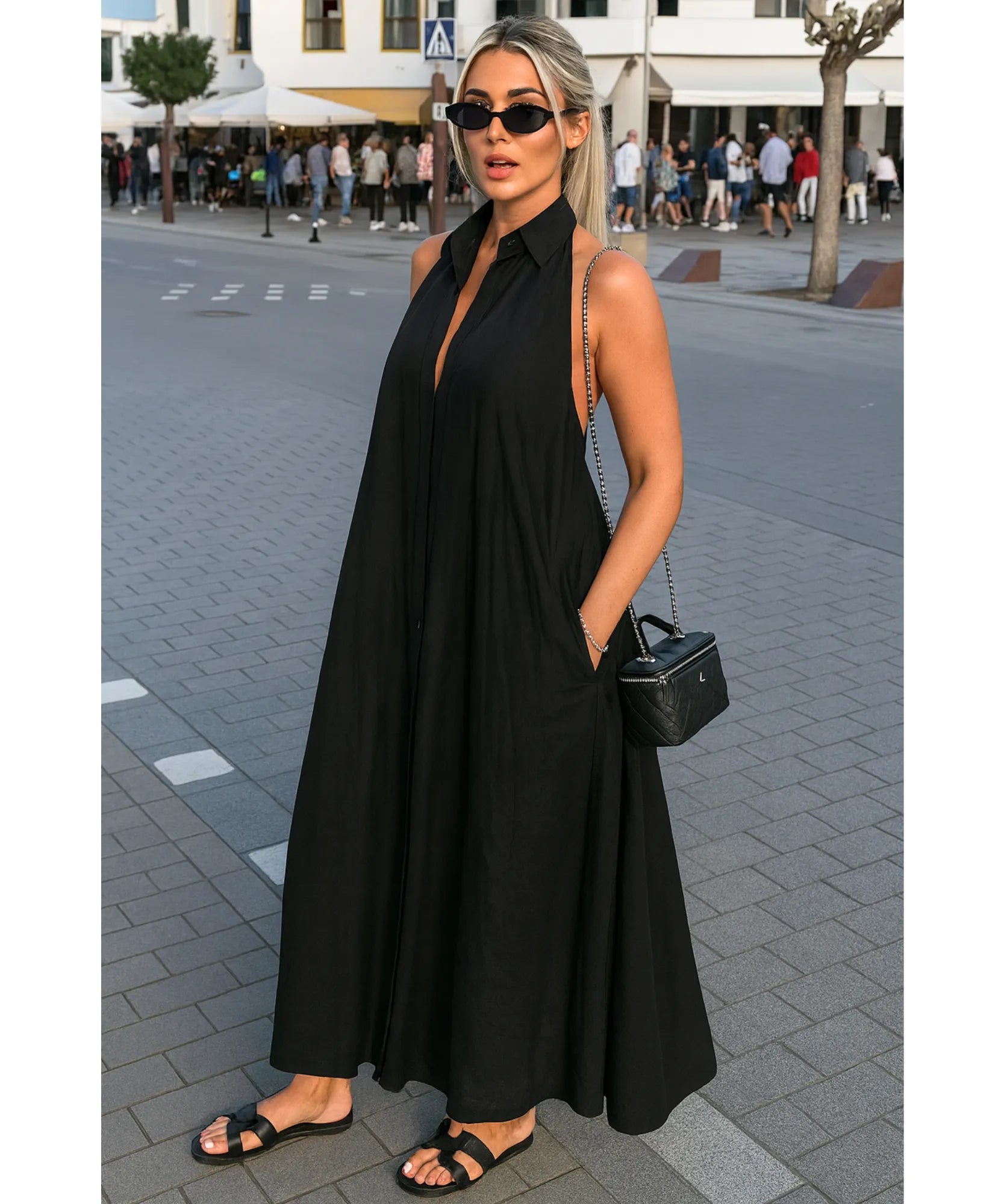 Vestido Longo Preto Feminino Elegante Casual | Kira