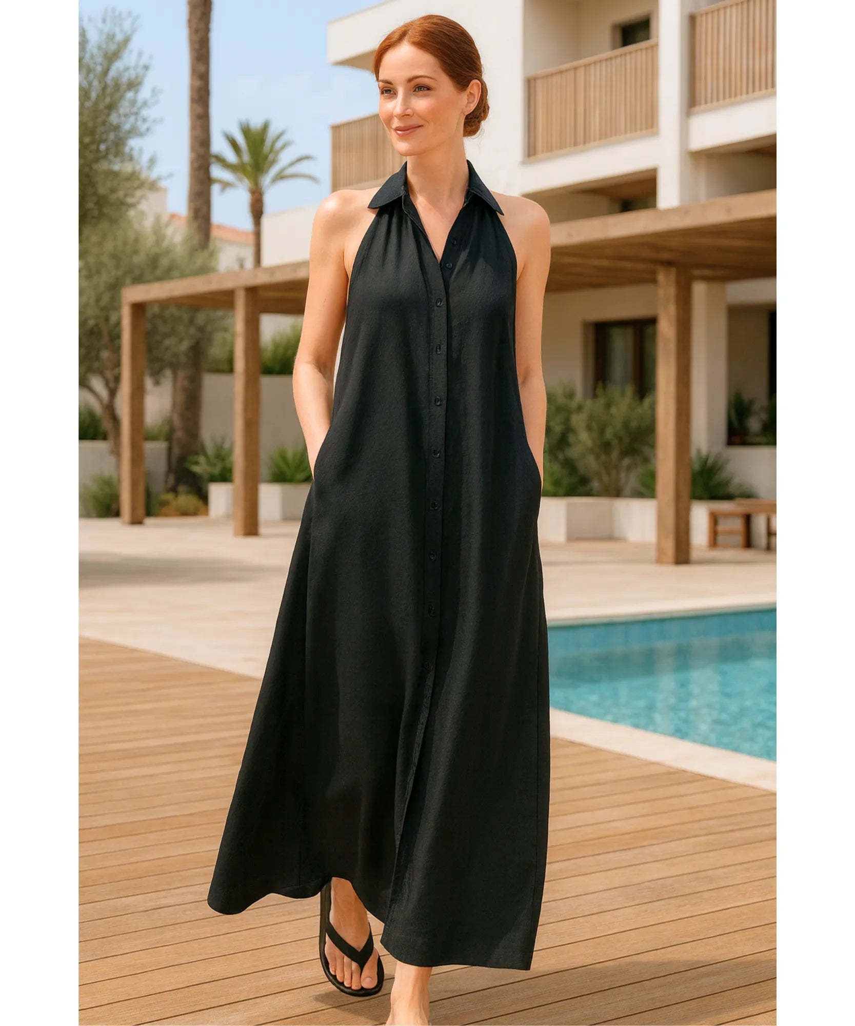 Vestido Longo Preto Feminino Elegante Casual | Kira