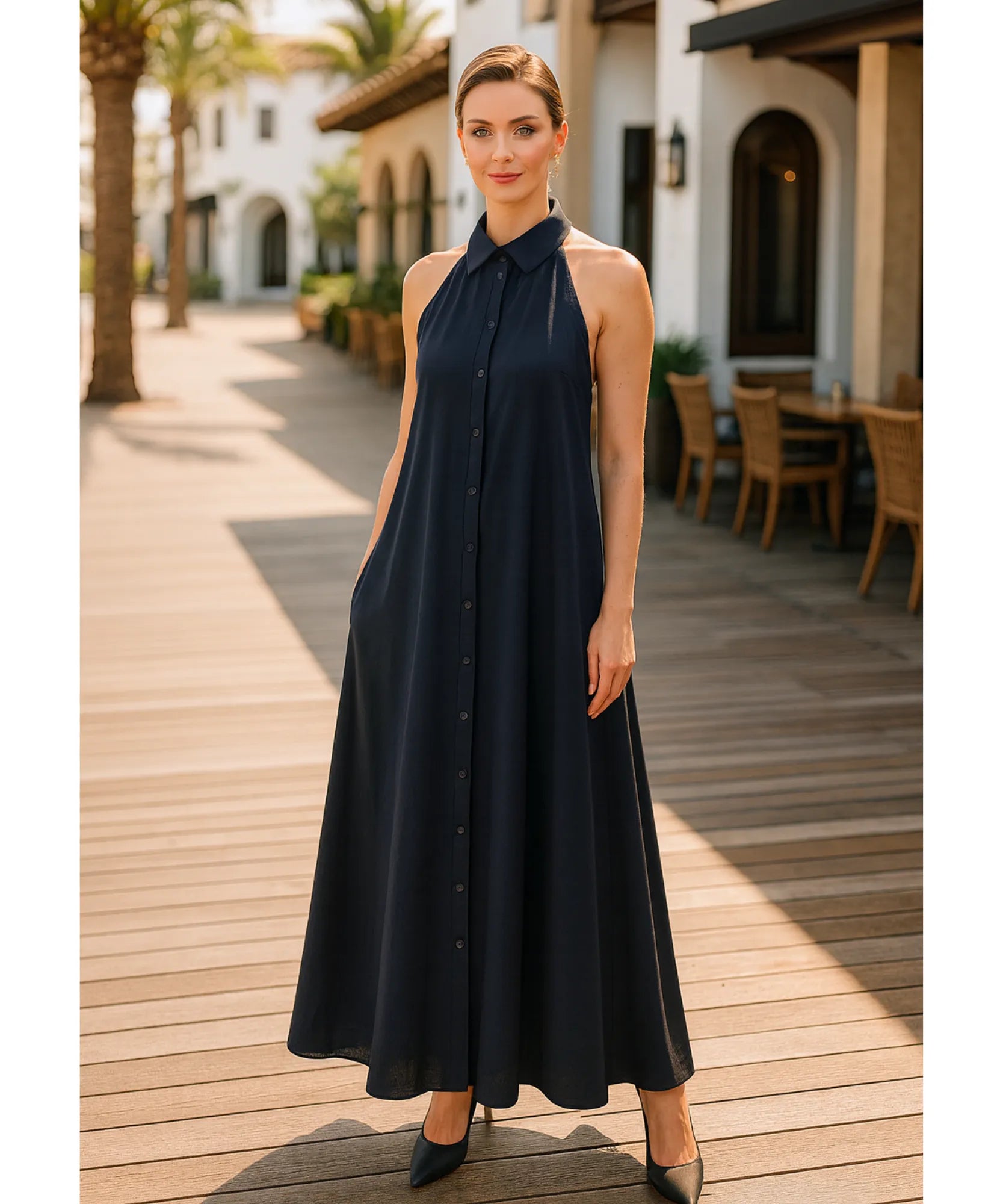 Vestido Longo Preto Feminino Elegante Casual | Kira