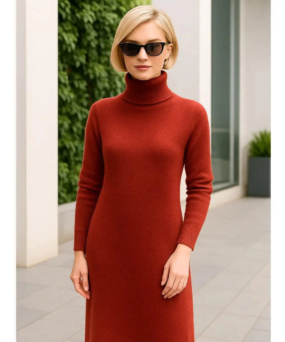 Vestido Longo de Tricot com Gola Alta Feminino Elegante | Jamila