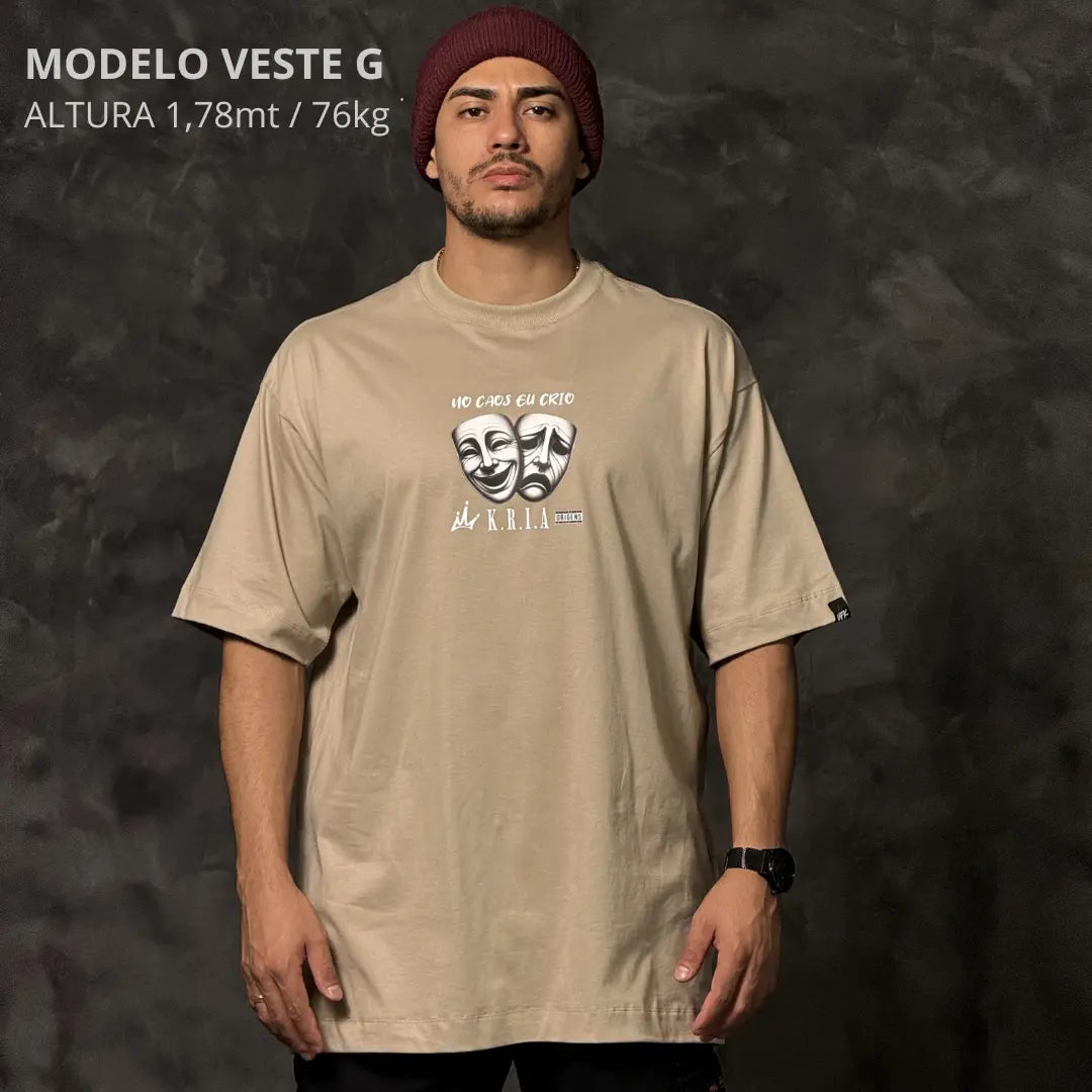 Camiseta Oversized No Caos Eu Crio Bege