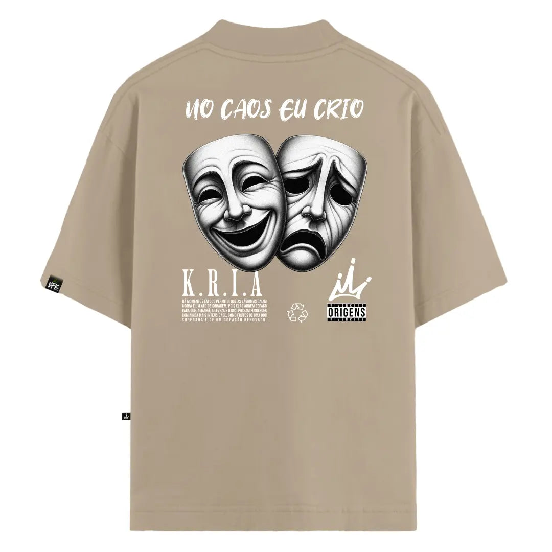 Camiseta Oversized No Caos Eu Crio Bege