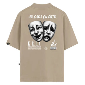 Camiseta Oversized No Caos Eu Crio Bege
