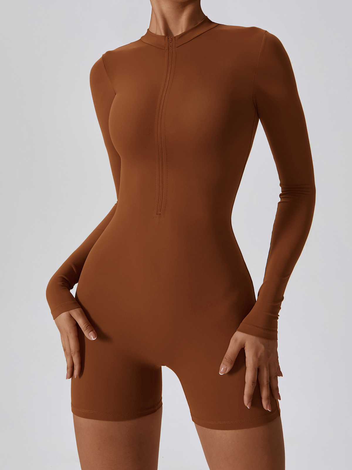 Macaquinho Manga Longa Com Zíper Modern Waffle Trainer - FITNESS