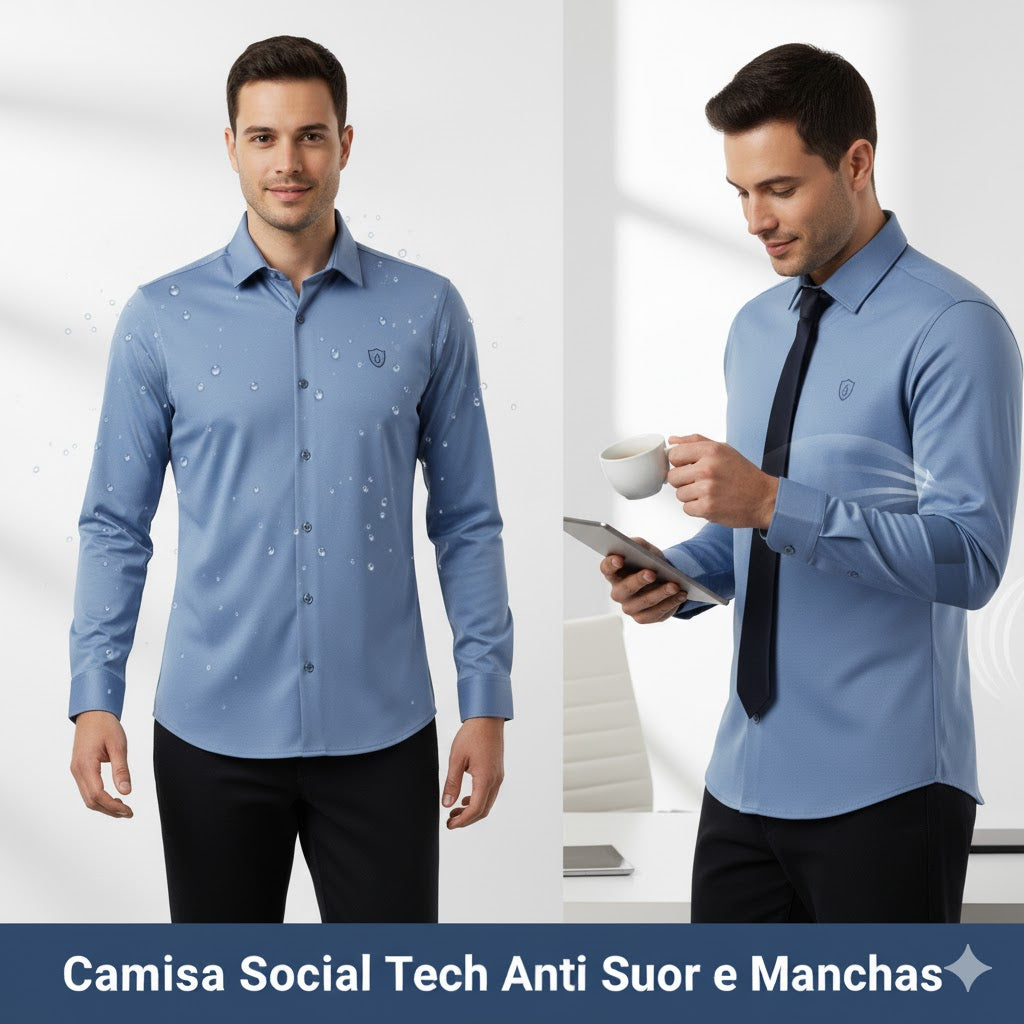 Kit 3 Camisas Social Tech Anti Suor e Manchas