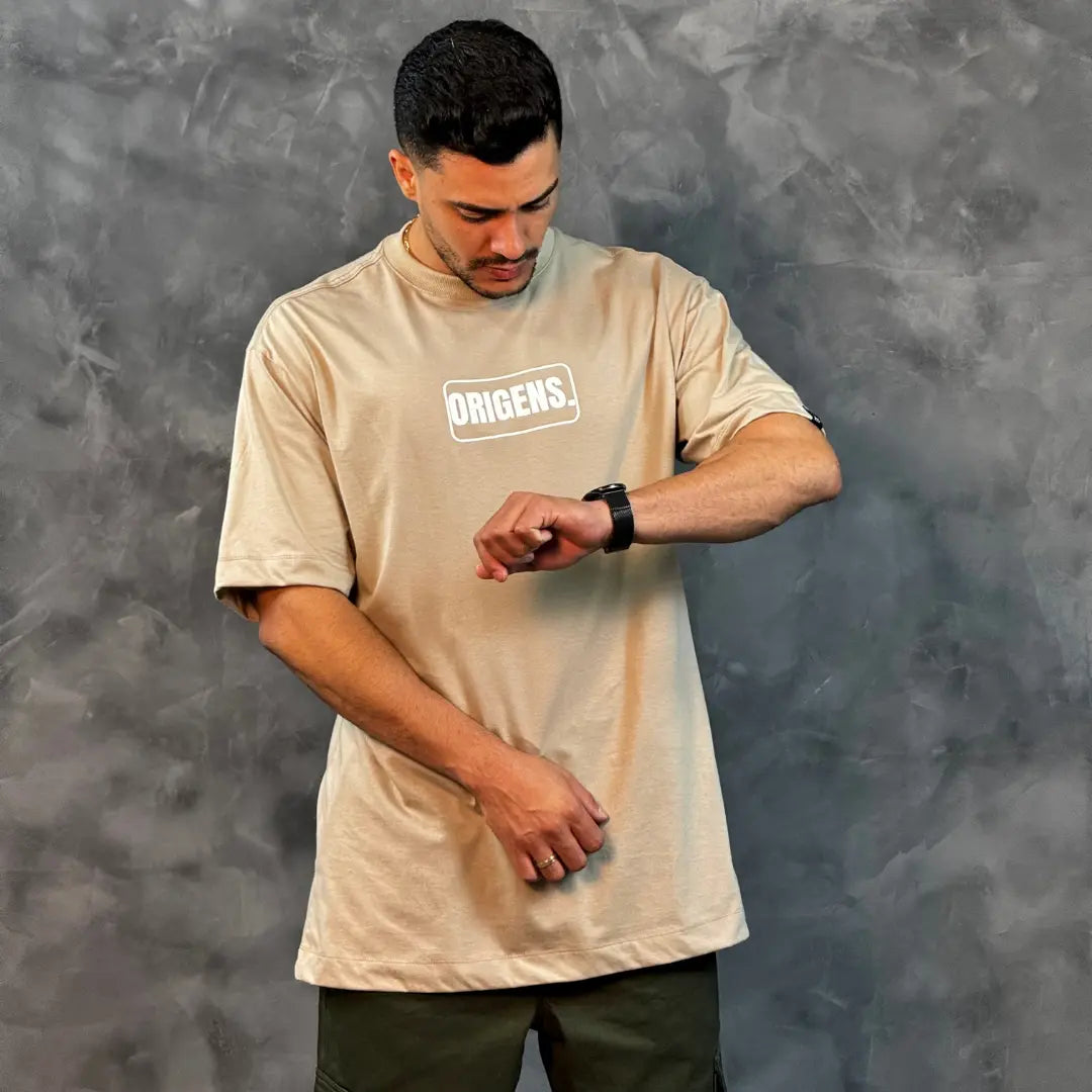 Camiseta Oversized Origens Bege