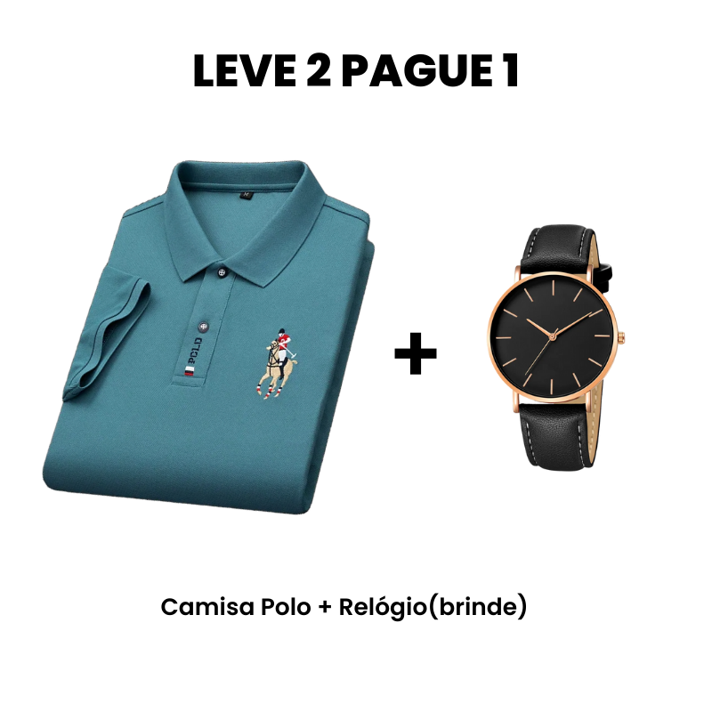 Leve 2 Pague 1 - Camisa Polo Masculina Portuga + Relógio(brinde)