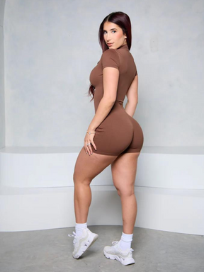 Macaquinho Manga Curta Com Zíper Modern Waffle - FITNESS