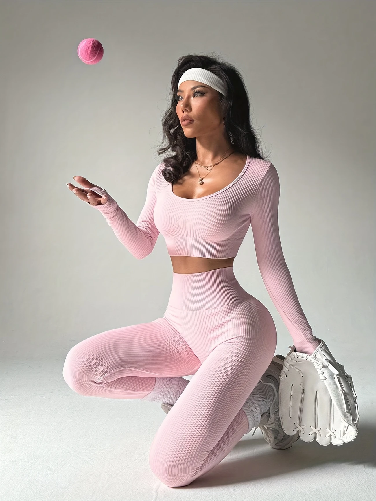 Conjunto Canelado Legging e Cropped Manga Longa Modern Alícia