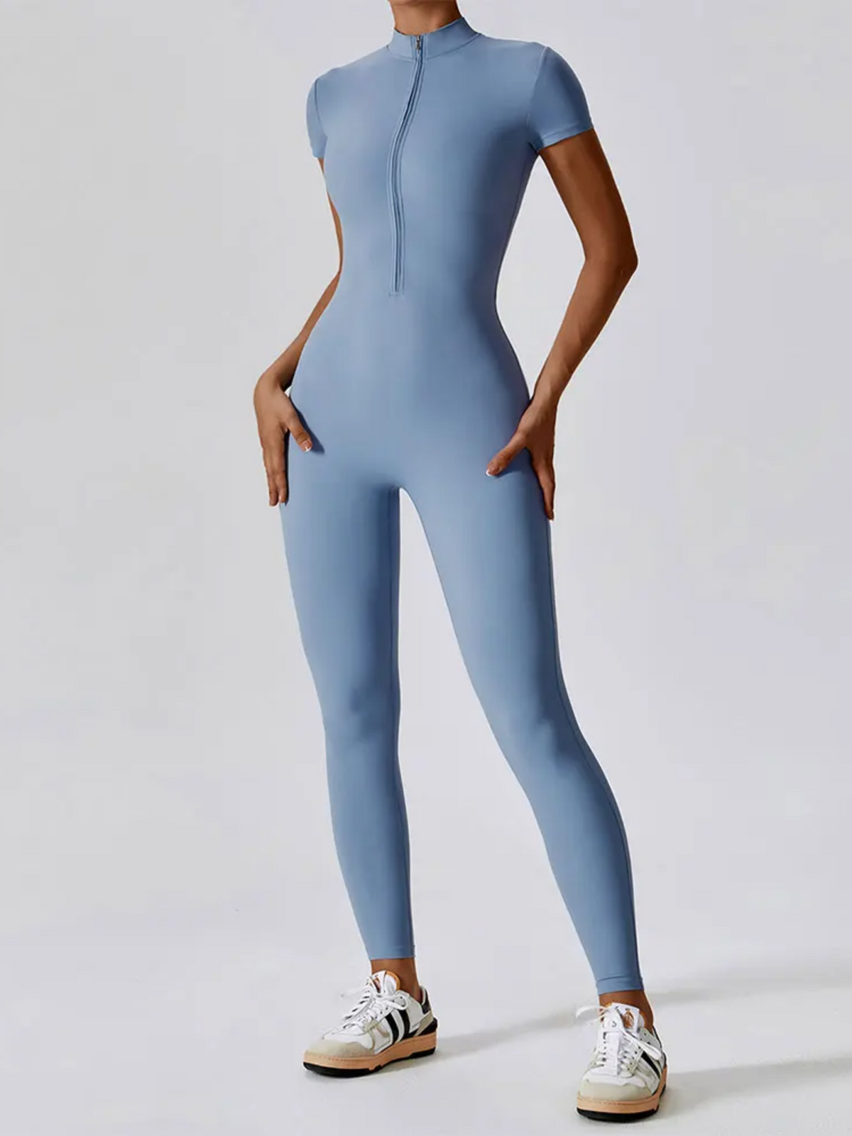 Macacão Longo Manga Curta com Zíper Modern Waffle - FITNESS