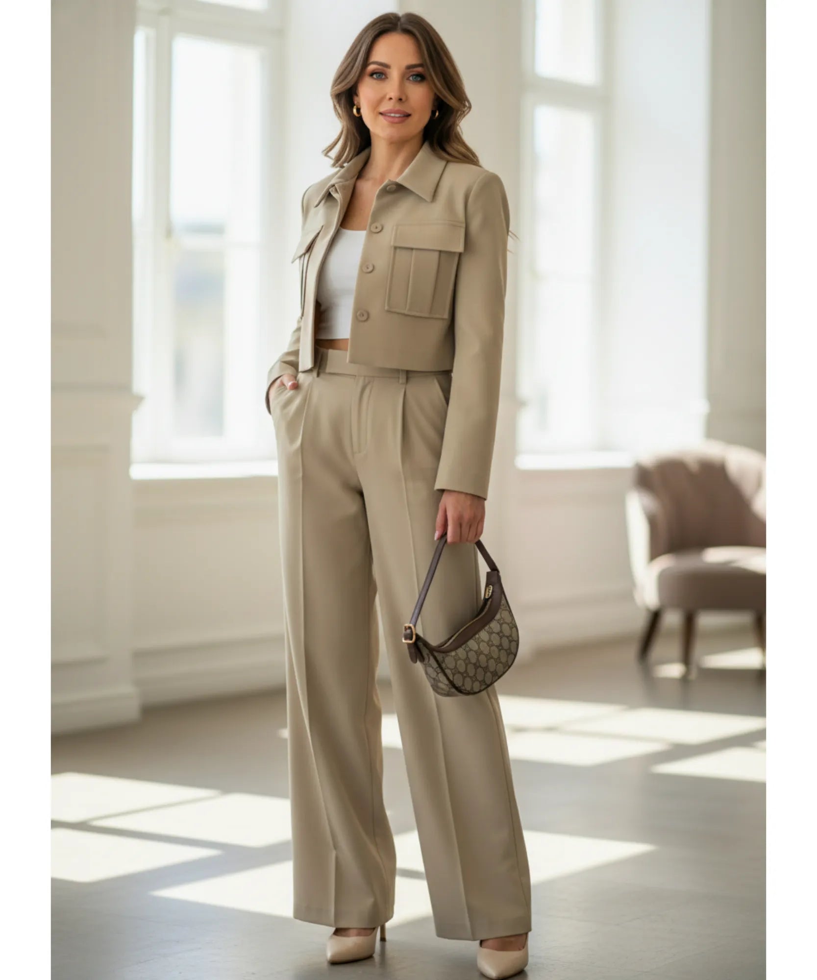 Conjunto Feminino Alfaiataria com Blazer Cropped de Linho | Livia