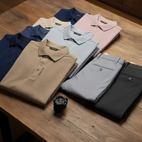 [Leve 5, Pague Só 3] Camisa Polo Varex em Seda Gelada, Poliéster e Spandex + 2 Calças e Relógio GRÁTIS!