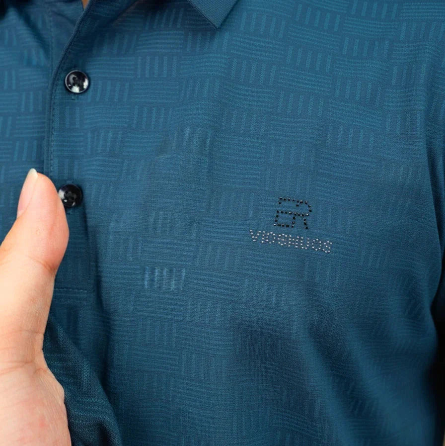 [Leve 5, Pague Só 3] Camisa Polo Draxen Masculina em Seda Gelada e Poliéster de Caimento Reto com Textura Geométrica + BRINDES