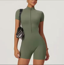 Macaquinho Manga Curta Com Zíper Modern Waffle - FITNESS