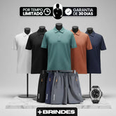 [Leve 5, Pague Só 3] Camisa Polo Mazano Masculina em Poliéster e Spandex com Textura Geométrica e Botões Metálicos + BRINDES