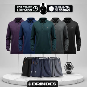 [Leve 5, Pague Só 3] Camisa Polo Ragnar Masculina em Algodão, Poliéster e Elastano com Gola Estruturada e Manga Longa Flexível + BRINDES