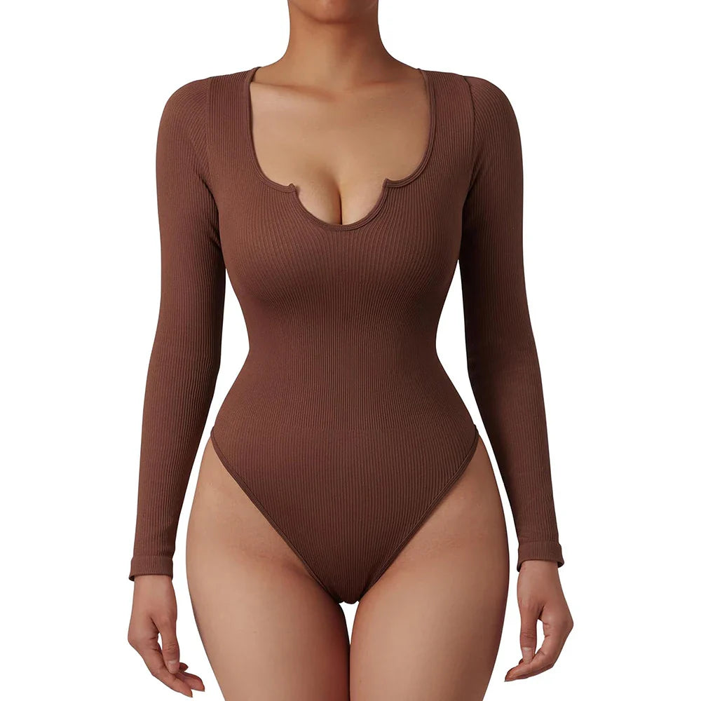 Body Suit Shape Slim Manga Longa com Decote