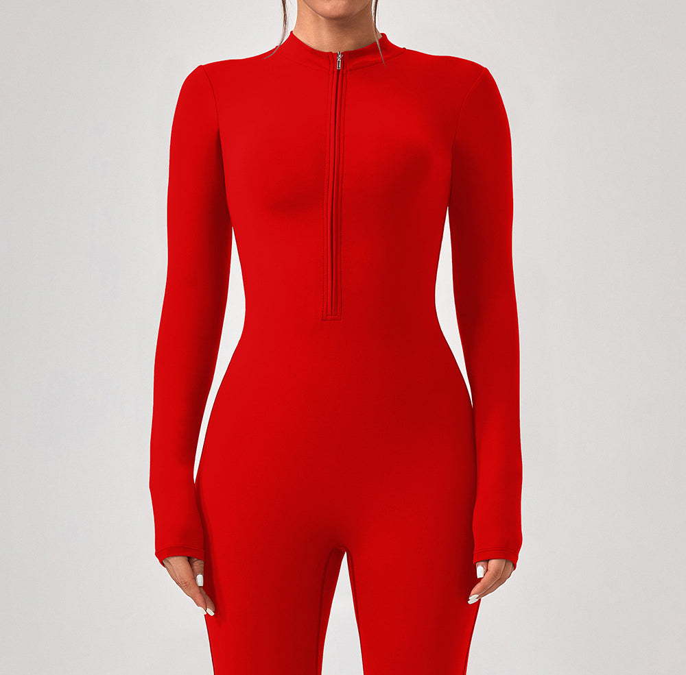 Macacão Flare de Manga Longa Com Zíper Modern Waffle Trainer